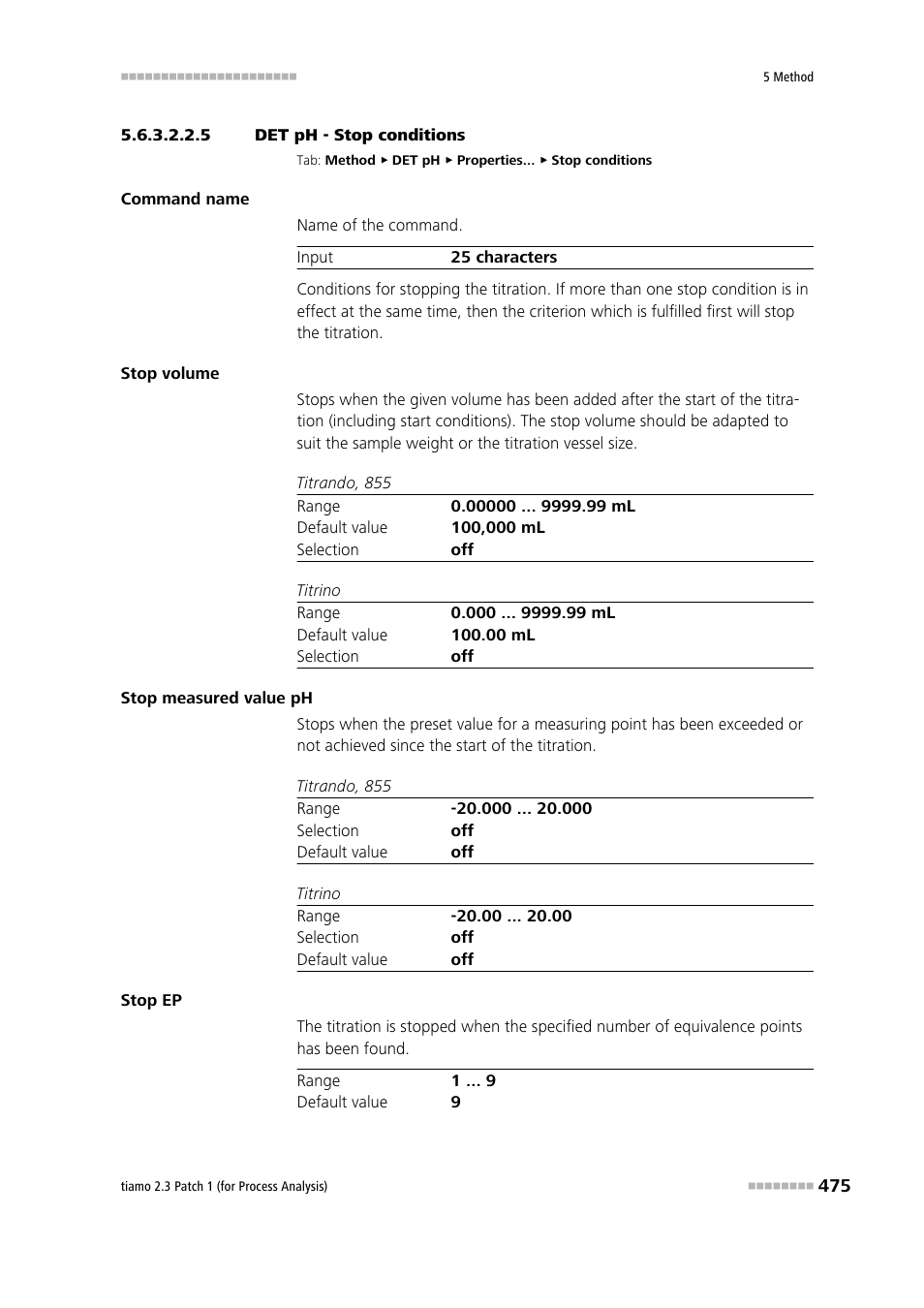 5 det ph - stop conditions, Stop conditions | Metrohm tiamo 2.3 Patch 1 (process analysis) User Manual | Page 491 / 1795
