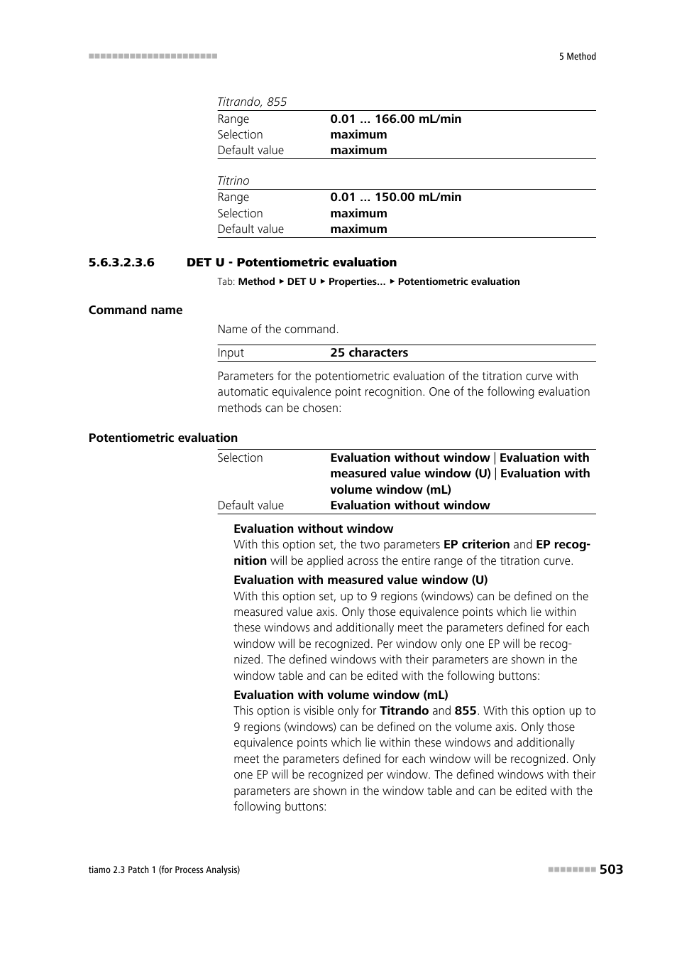 6 det u - potentiometric evaluation, Potentiometric evaluation | Metrohm tiamo 2.3 Patch 1 (process analysis) User Manual | Page 519 / 1795