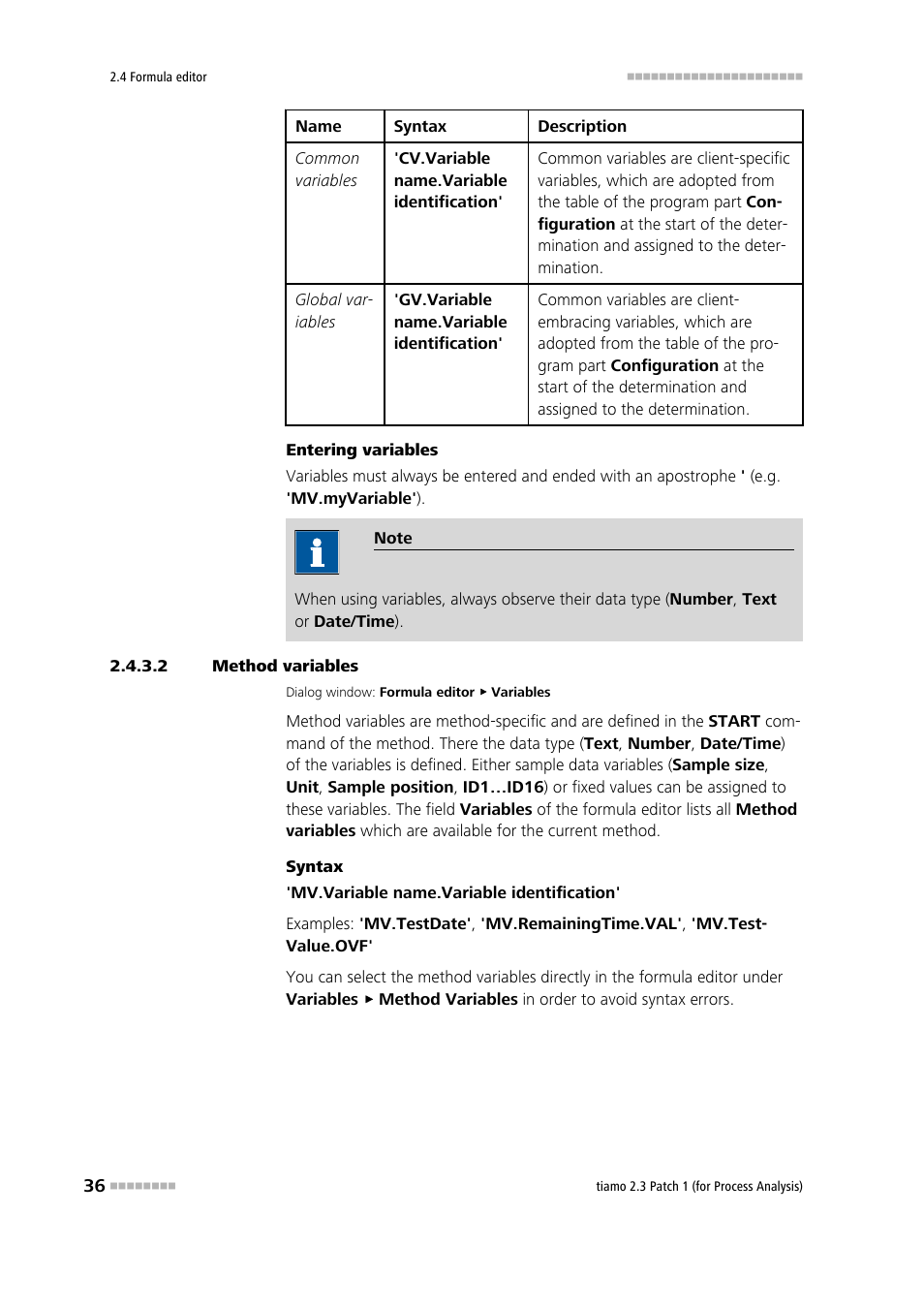 2 method variables, Method variables | Metrohm tiamo 2.3 Patch 1 (process analysis) User Manual | Page 52 / 1795