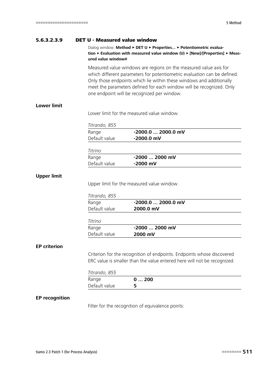 9 det u - measured value window | Metrohm tiamo 2.3 Patch 1 (process analysis) User Manual | Page 527 / 1795