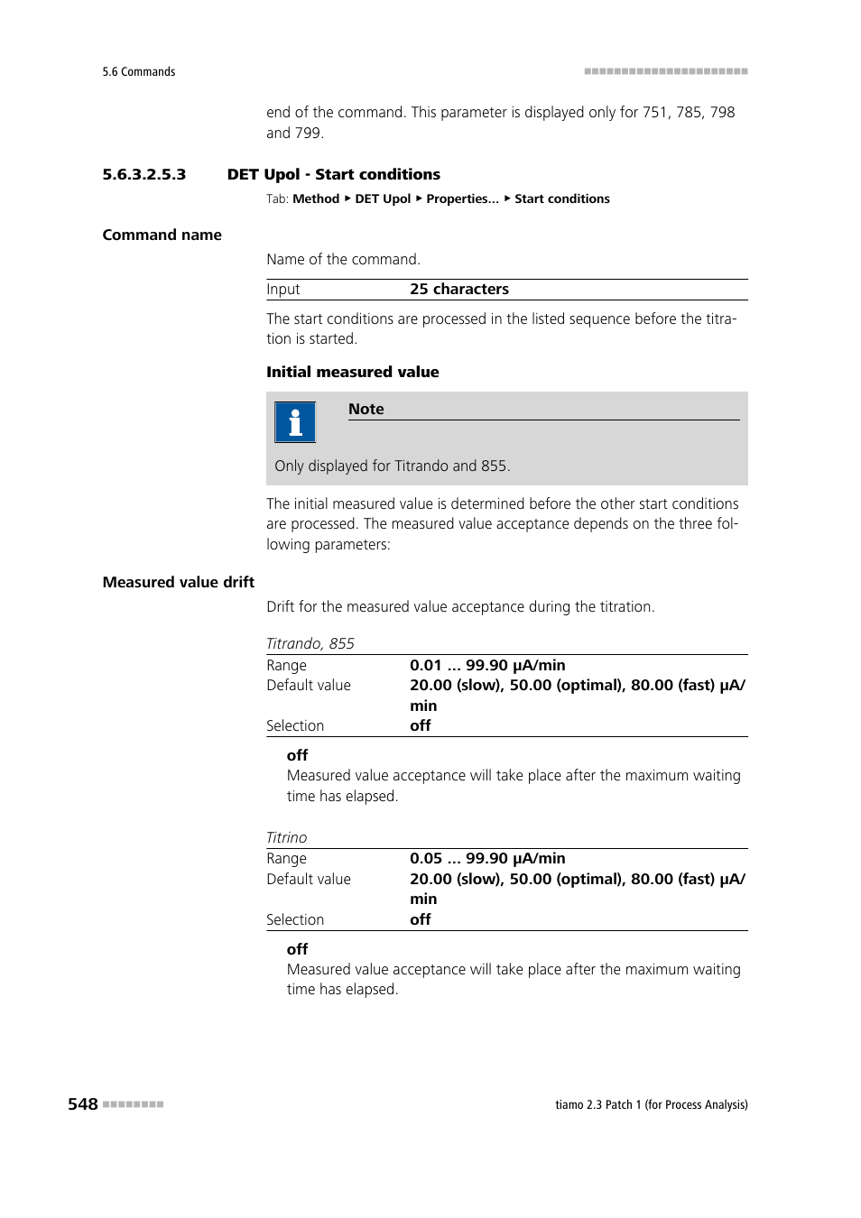 3 det upol - start conditions, Start conditions | Metrohm tiamo 2.3 Patch 1 (process analysis) User Manual | Page 564 / 1795