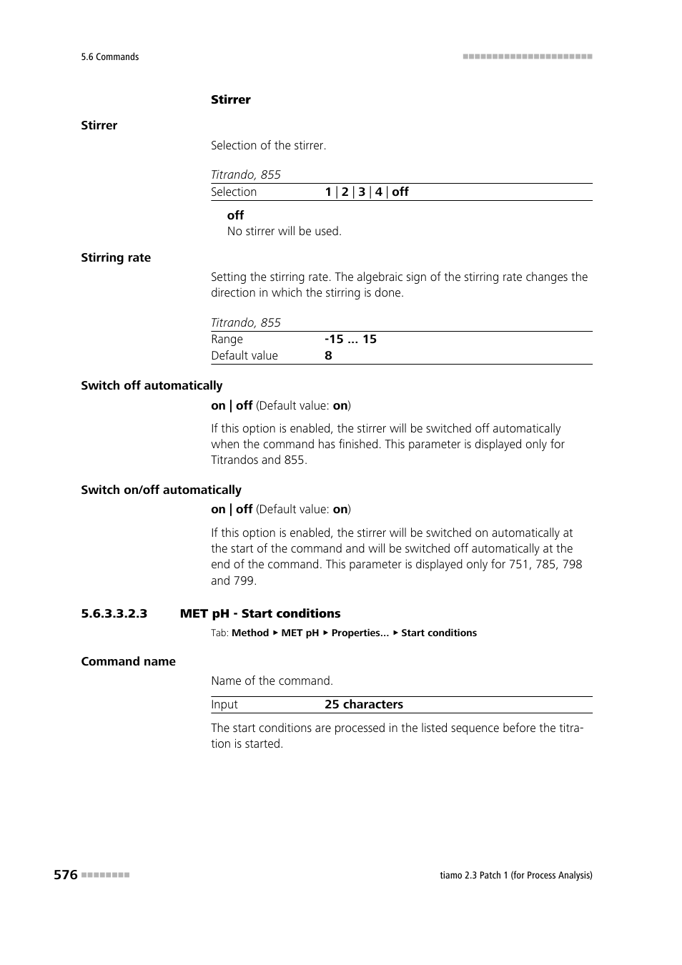 3 met ph - start conditions, Start conditions | Metrohm tiamo 2.3 Patch 1 (process analysis) User Manual | Page 592 / 1795