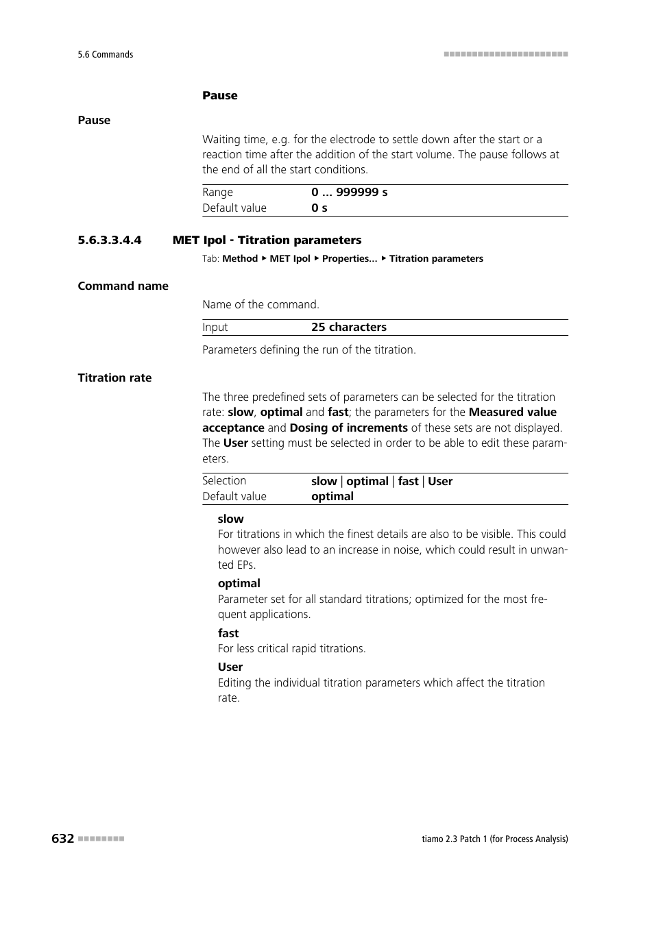 4 met ipol - titration parameters, Titration parameters | Metrohm tiamo 2.3 Patch 1 (process analysis) User Manual | Page 648 / 1795