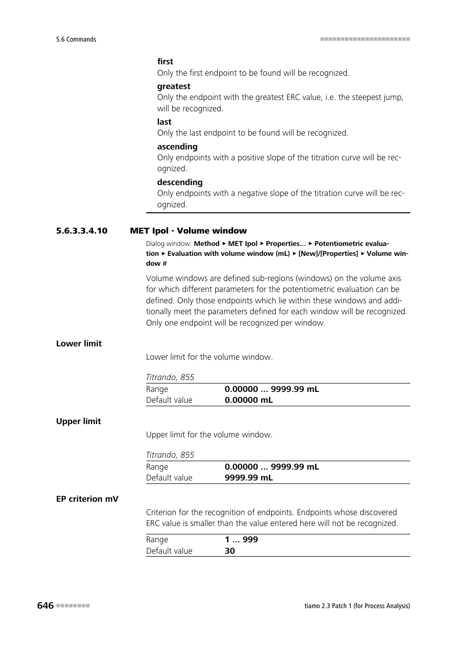 10 met ipol - volume window | Metrohm tiamo 2.3 Patch 1 (process analysis) User Manual | Page 662 / 1795
