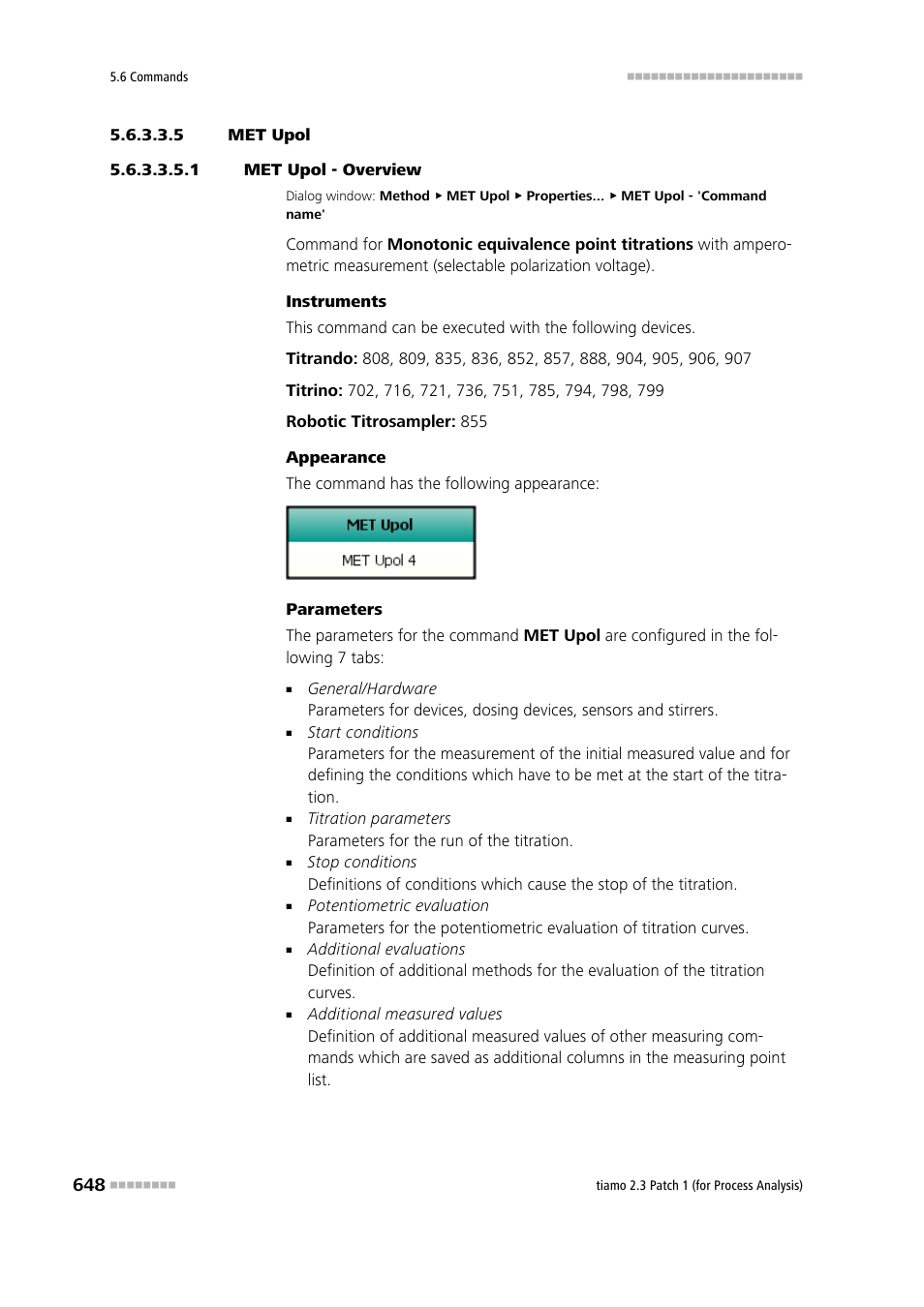 5 met upol, 1 met upol - overview, Met upol | Metrohm tiamo 2.3 Patch 1 (process analysis) User Manual | Page 664 / 1795