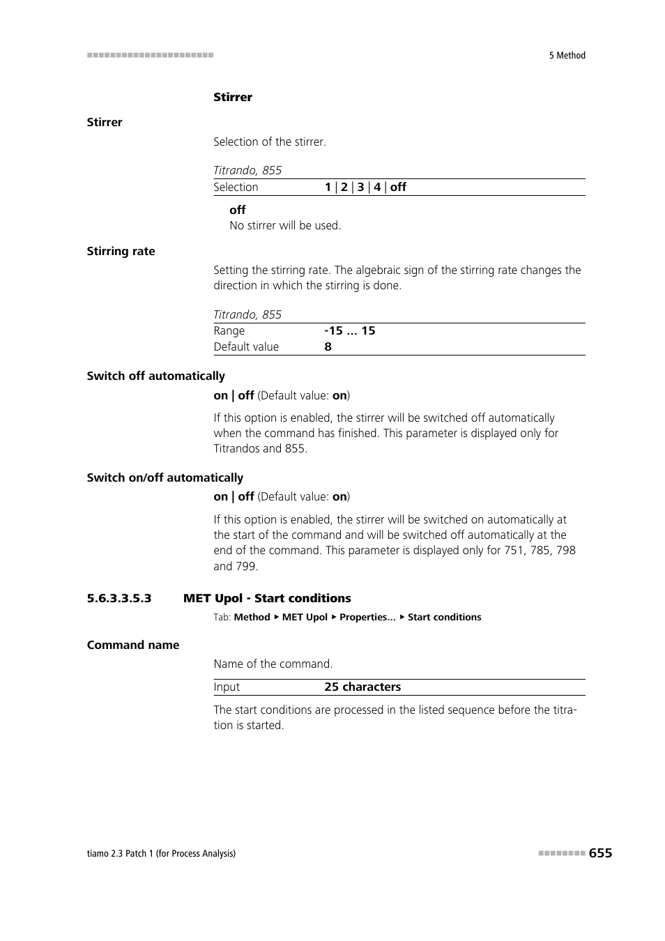 3 met upol - start conditions, Start conditions | Metrohm tiamo 2.3 Patch 1 (process analysis) User Manual | Page 671 / 1795