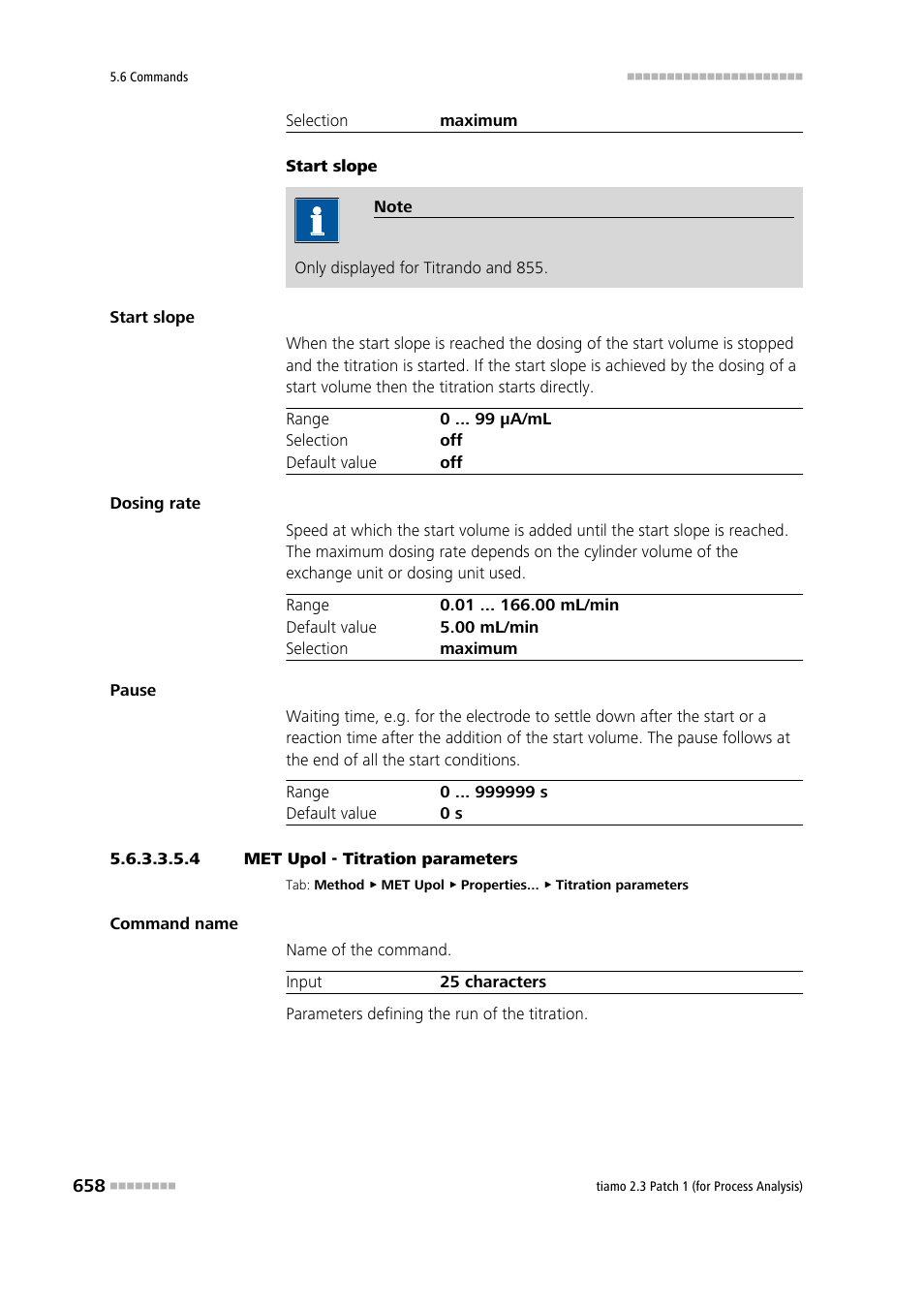 4 met upol - titration parameters, Titration parameters | Metrohm tiamo 2.3 Patch 1 (process analysis) User Manual | Page 674 / 1795