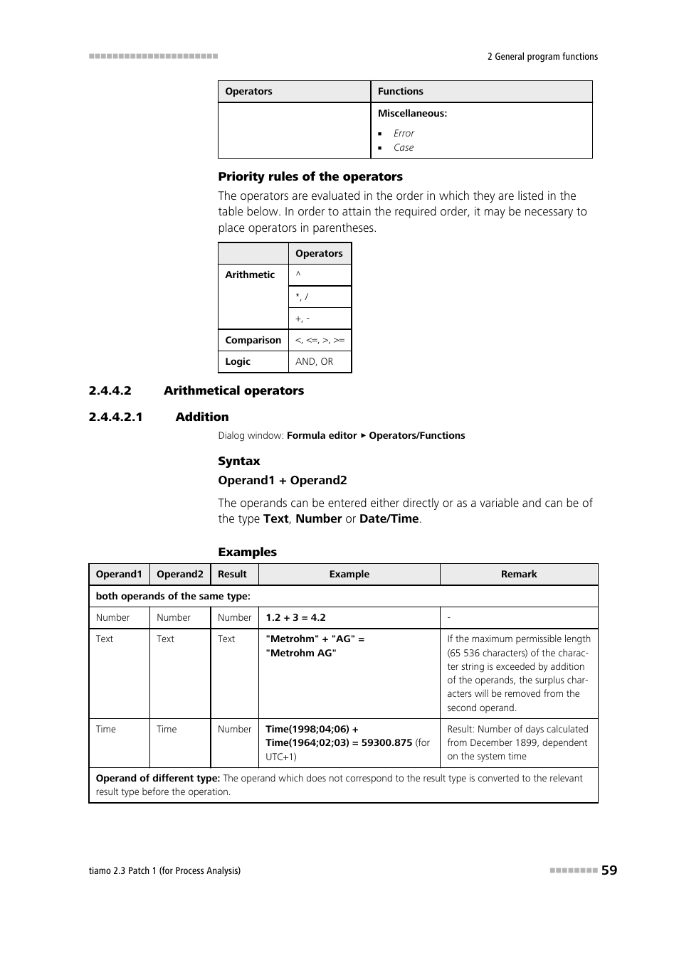 2 arithmetical operators, 1 addition, Addition | Addition (+) | Metrohm tiamo 2.3 Patch 1 (process analysis) User Manual | Page 75 / 1795