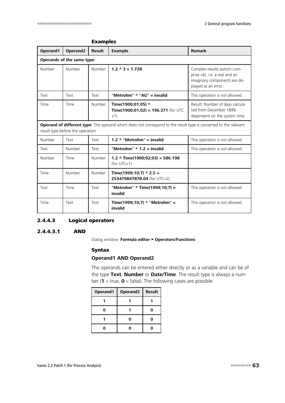 3 logical operators, 1 and, Logic and | Metrohm tiamo 2.3 Patch 1 (process analysis) User Manual | Page 79 / 1795