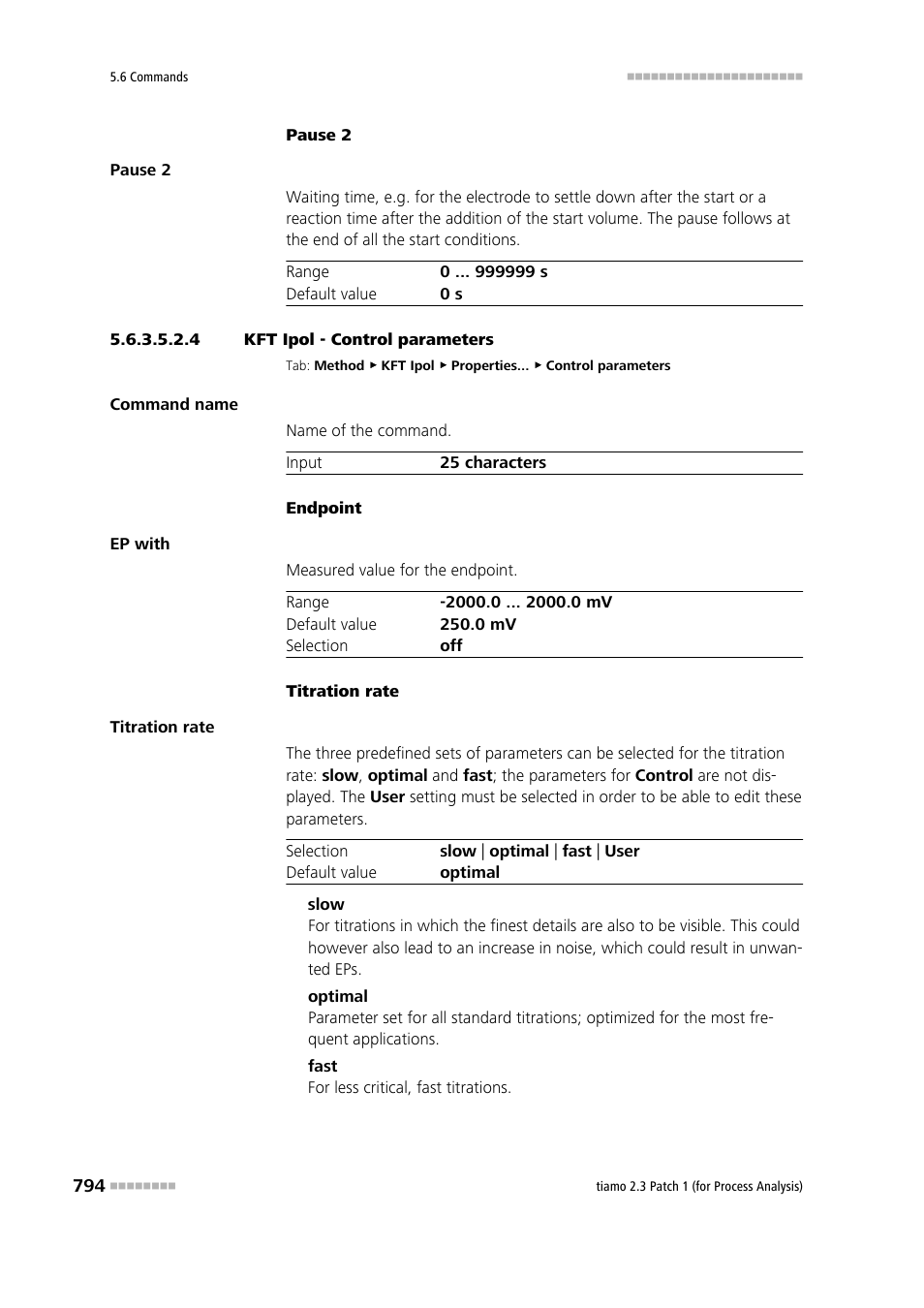 4 kft ipol - control parameters, Control parameters | Metrohm tiamo 2.3 Patch 1 (process analysis) User Manual | Page 810 / 1795