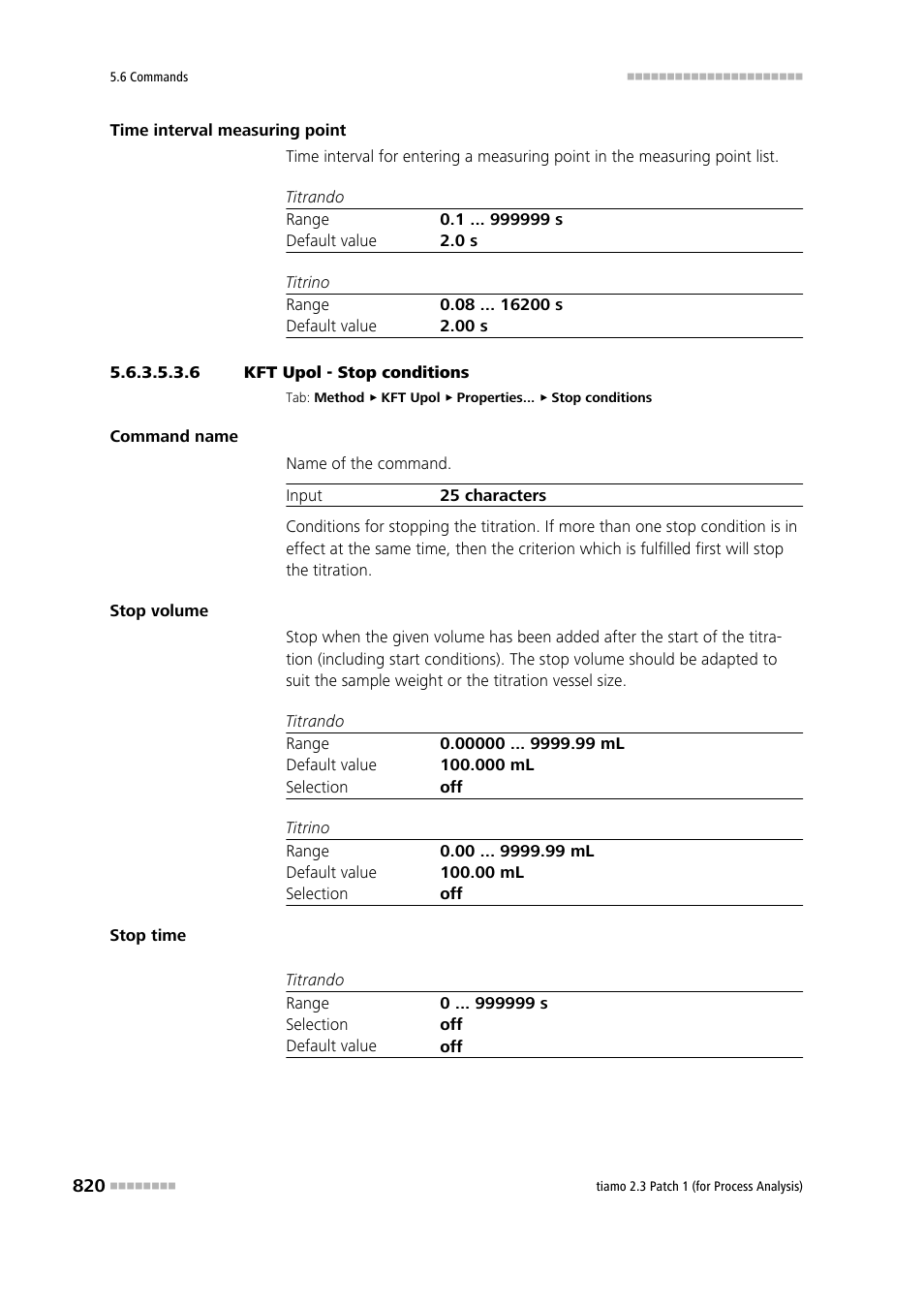 6 kft upol - stop conditions, Stop conditions | Metrohm tiamo 2.3 Patch 1 (process analysis) User Manual | Page 836 / 1795