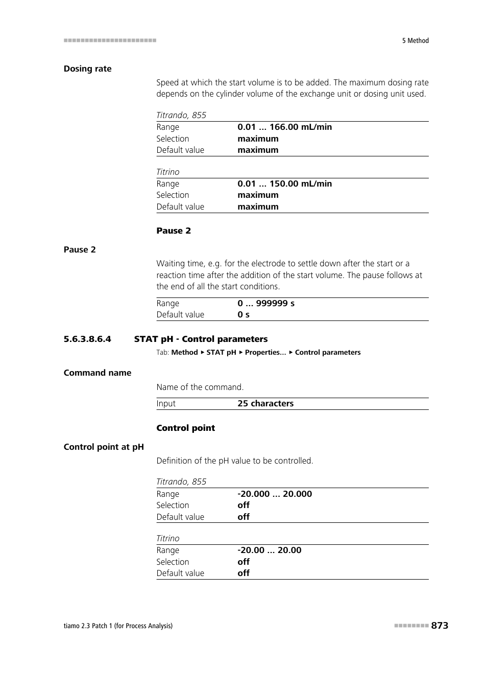 4 stat ph - control parameters, Control parameters | Metrohm tiamo 2.3 Patch 1 (process analysis) User Manual | Page 889 / 1795