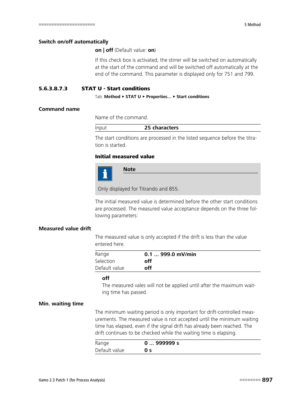 3 stat u - start conditions, Start conditions | Metrohm tiamo 2.3 Patch 1 (process analysis) User Manual | Page 913 / 1795