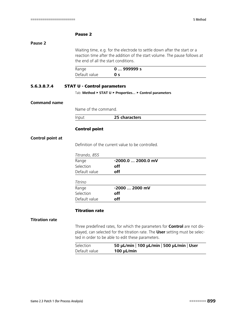 4 stat u - control parameters, Control parameters | Metrohm tiamo 2.3 Patch 1 (process analysis) User Manual | Page 915 / 1795