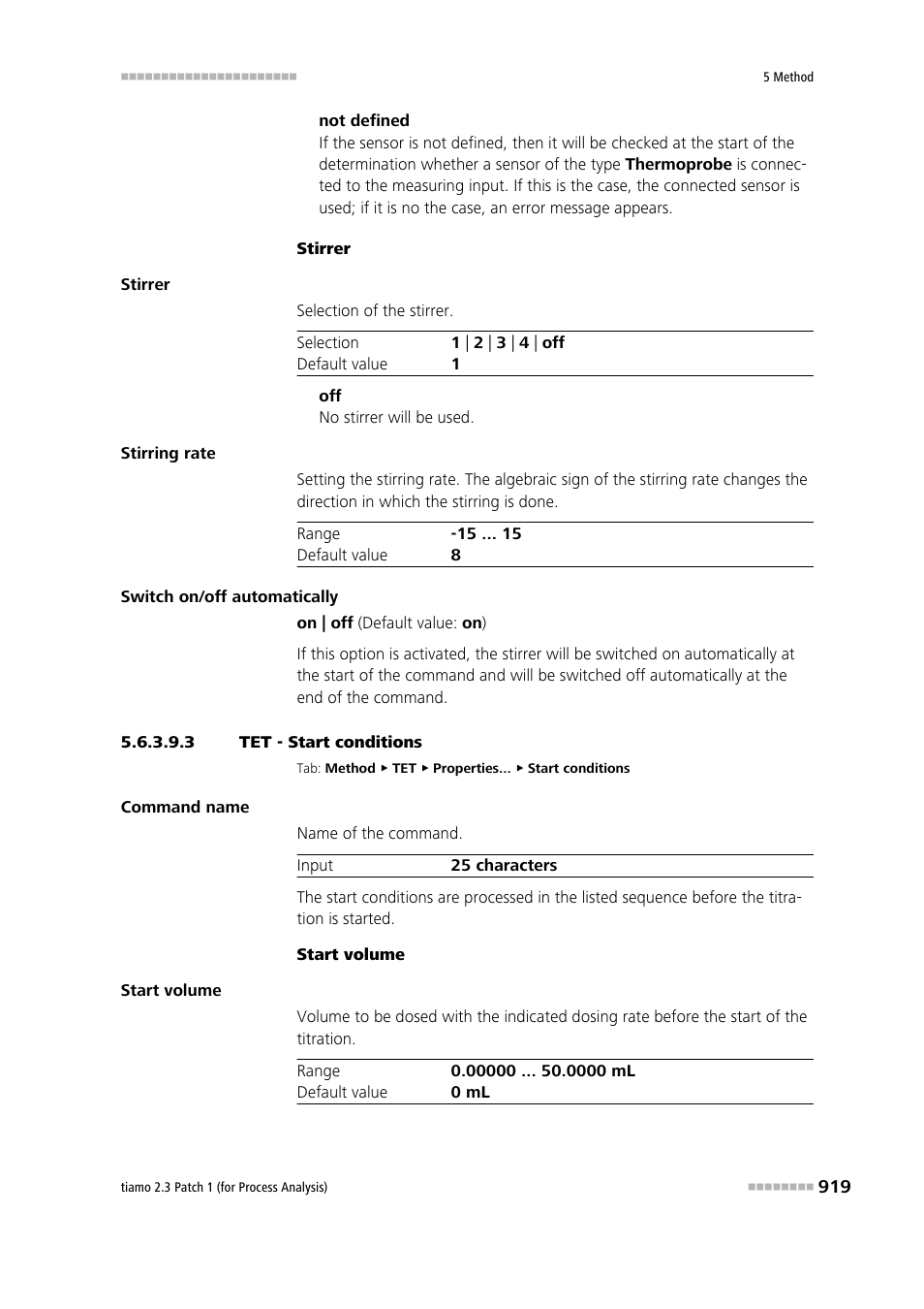 3 tet - start conditions, Start conditions | Metrohm tiamo 2.3 Patch 1 (process analysis) User Manual | Page 935 / 1795