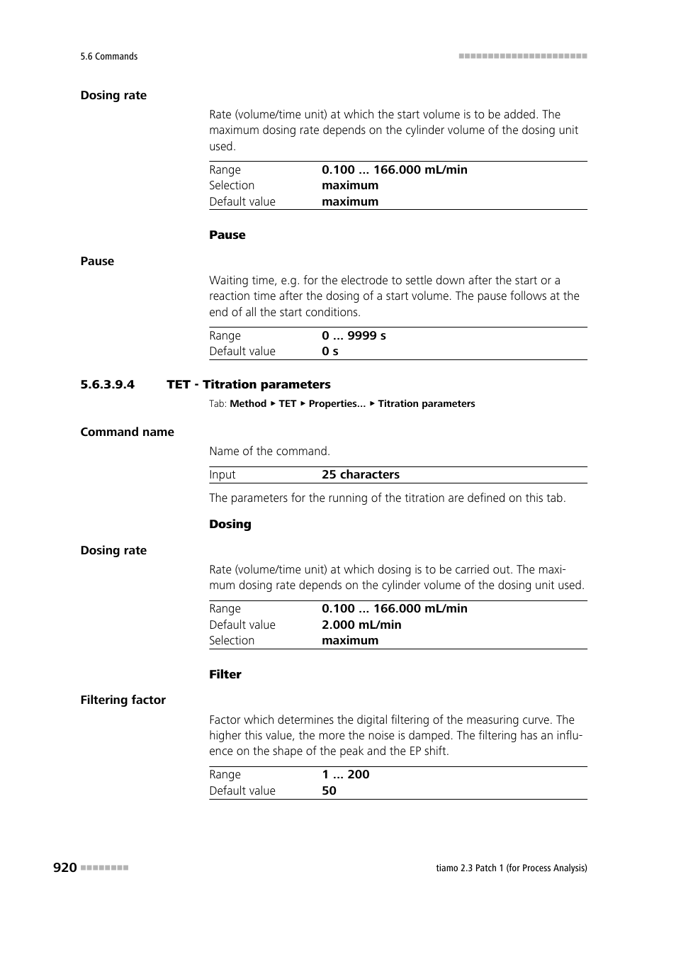 4 tet - titration parameters | Metrohm tiamo 2.3 Patch 1 (process analysis) User Manual | Page 936 / 1795