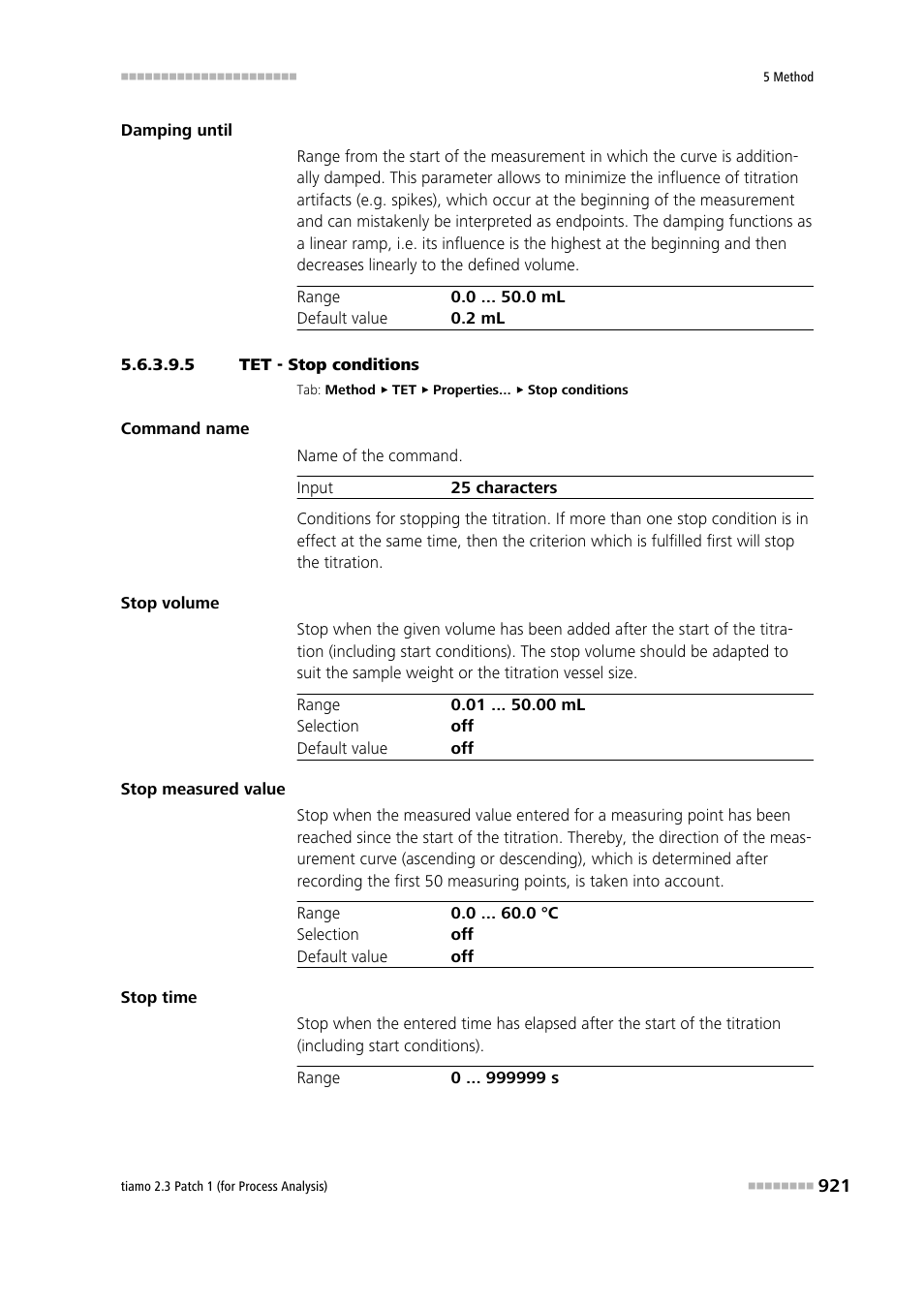 5 tet - stop conditions | Metrohm tiamo 2.3 Patch 1 (process analysis) User Manual | Page 937 / 1795