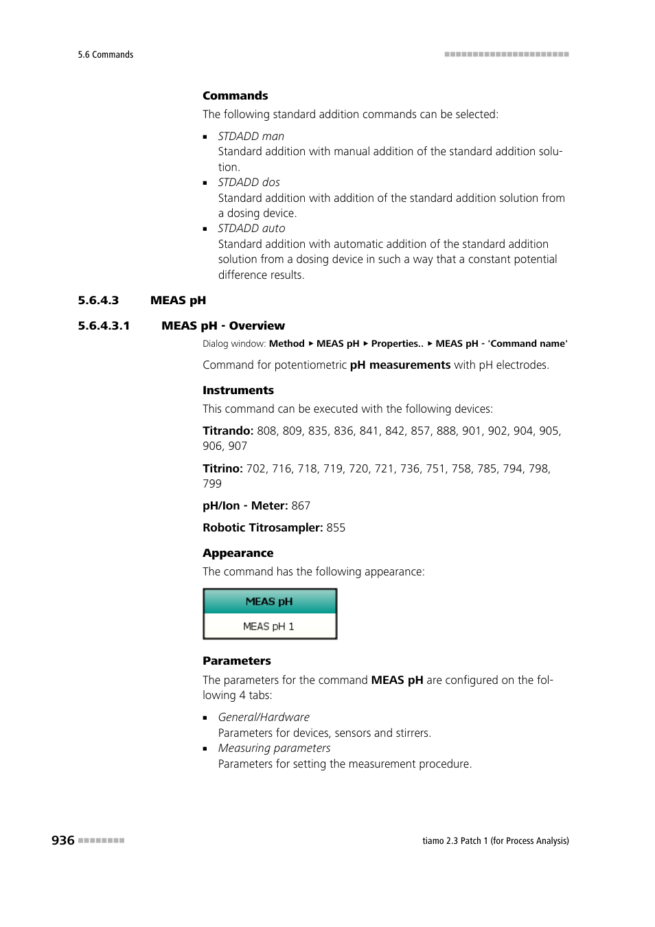 3 meas ph, 1 meas ph - overview, Meas ph | Metrohm tiamo 2.3 Patch 1 (process analysis) User Manual | Page 952 / 1795