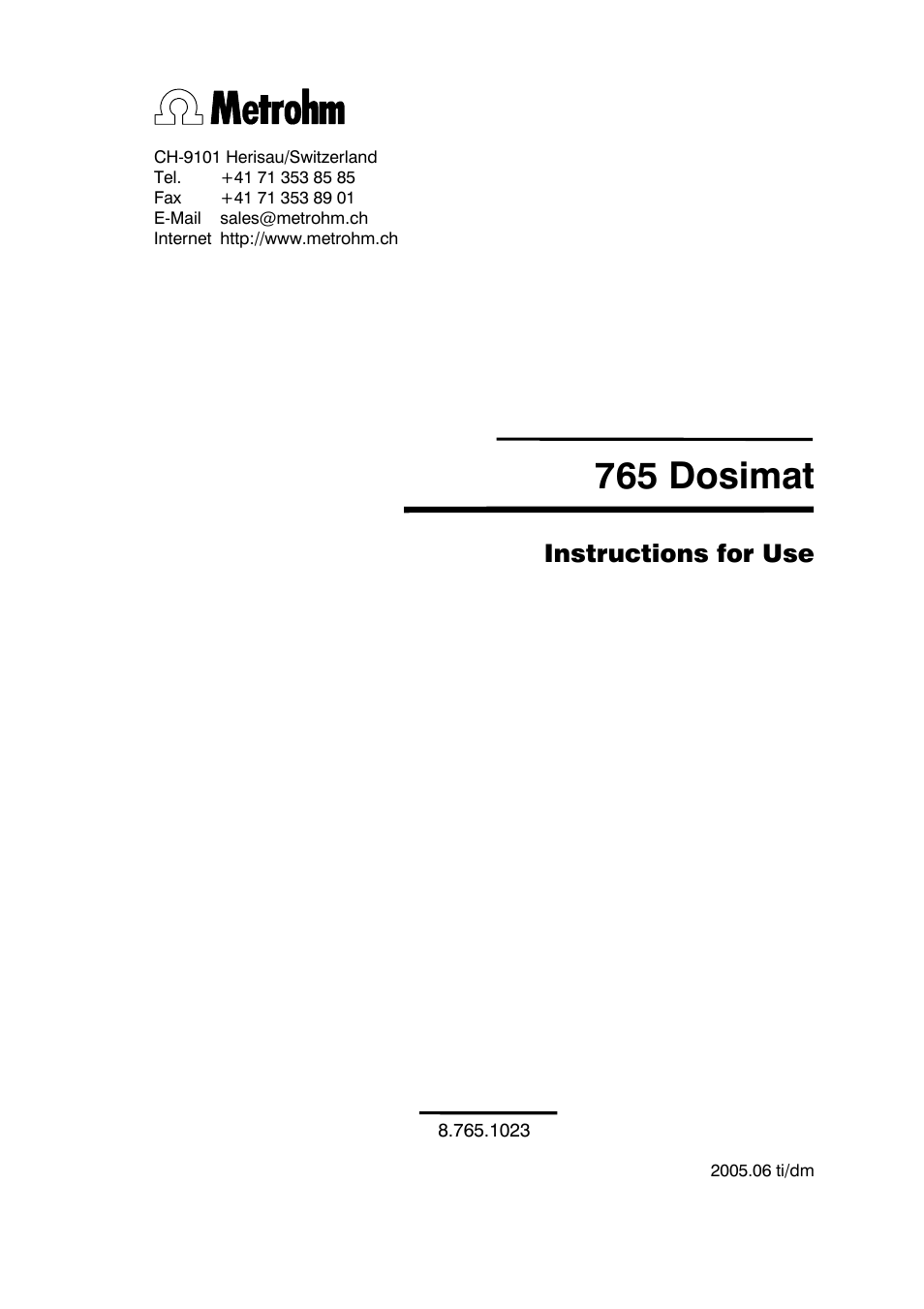 Metrohm 765 Dosimat User Manual | 66 pages