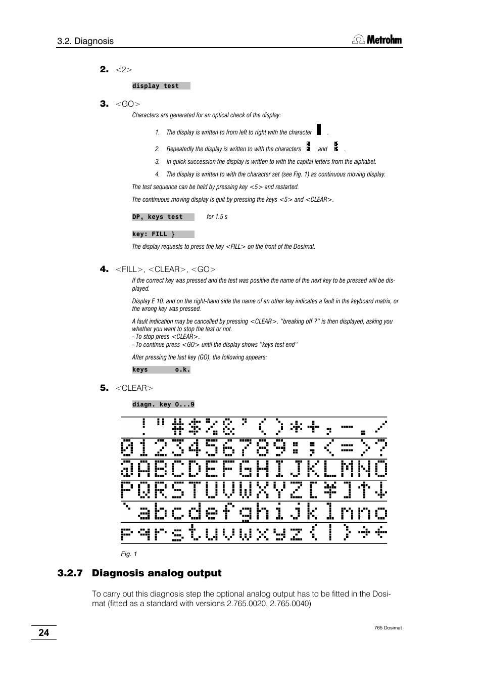 Diagnosis analog output, 7 diagnosis, Analog output | 7 diagnosis analog output | Metrohm 765 Dosimat User Manual | Page 28 / 66