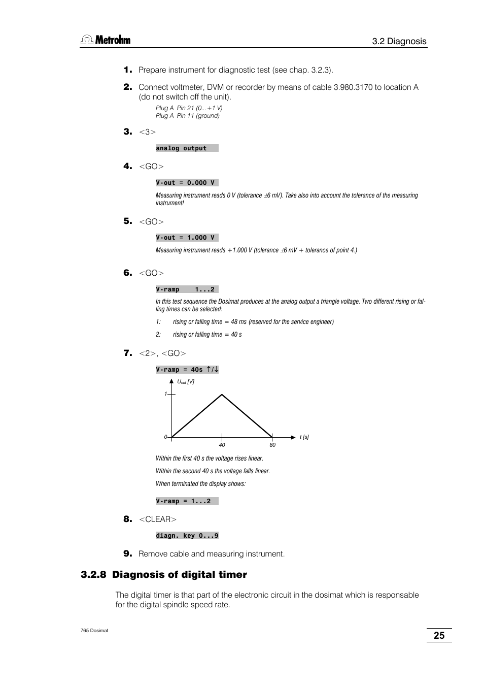 Diagnosis of digital timer, 8 diagnosis, Digital timer | 8 diagnosis of digital timer | Metrohm 765 Dosimat User Manual | Page 29 / 66
