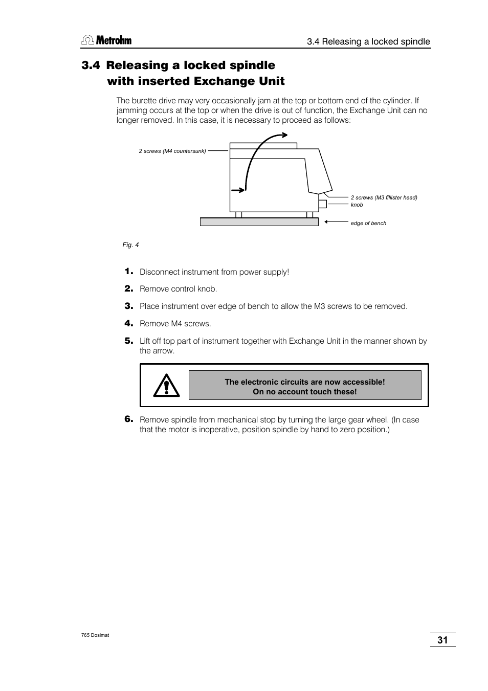 Releasing a locked spindle | Metrohm 765 Dosimat User Manual | Page 35 / 66