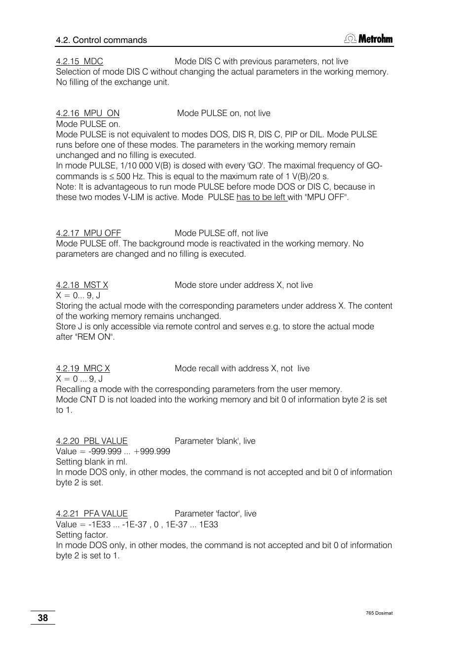 Metrohm 765 Dosimat User Manual | Page 42 / 66