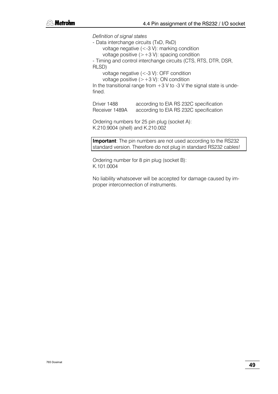 Metrohm 765 Dosimat User Manual | Page 53 / 66