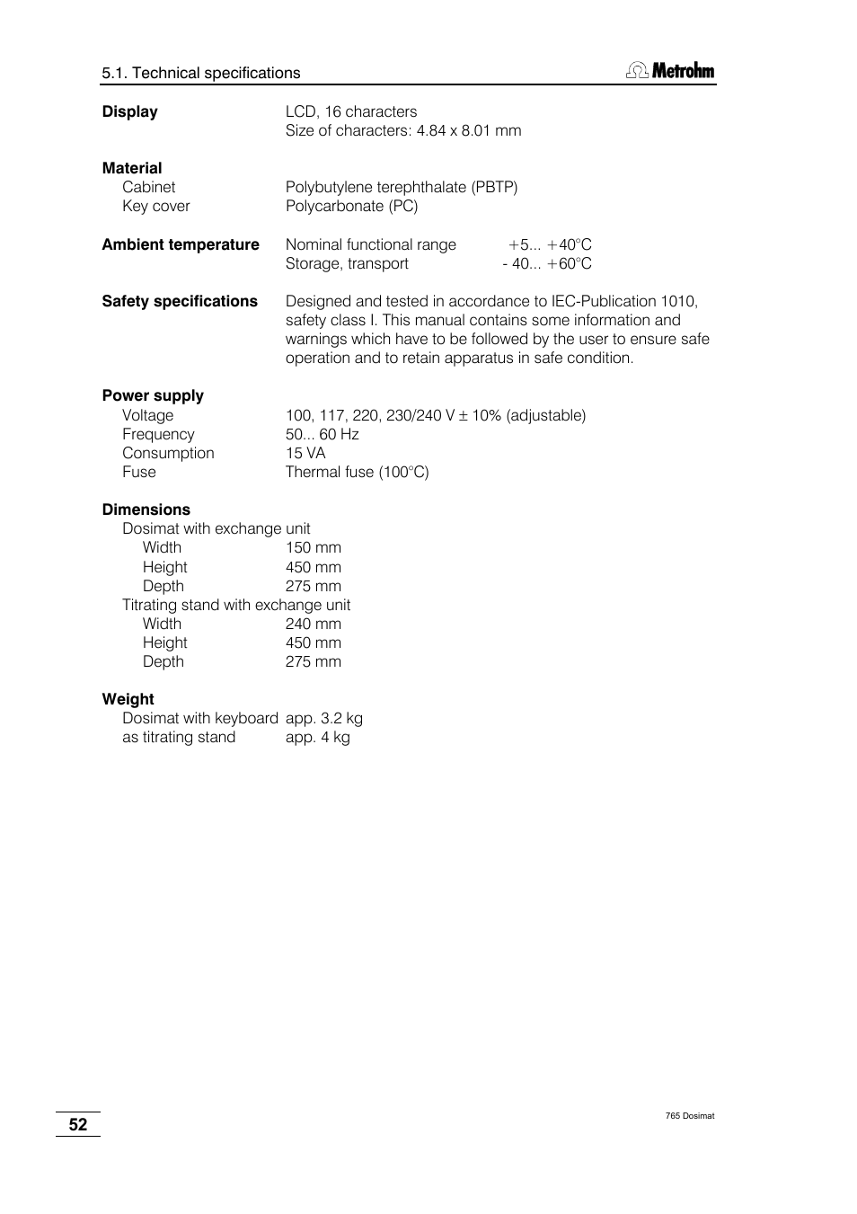 Metrohm 765 Dosimat User Manual | Page 56 / 66