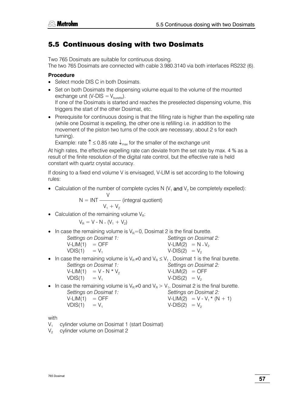 Continuous dosing with two dosimats, 5 continuous dosing with two dosimats | Metrohm 765 Dosimat User Manual | Page 61 / 66