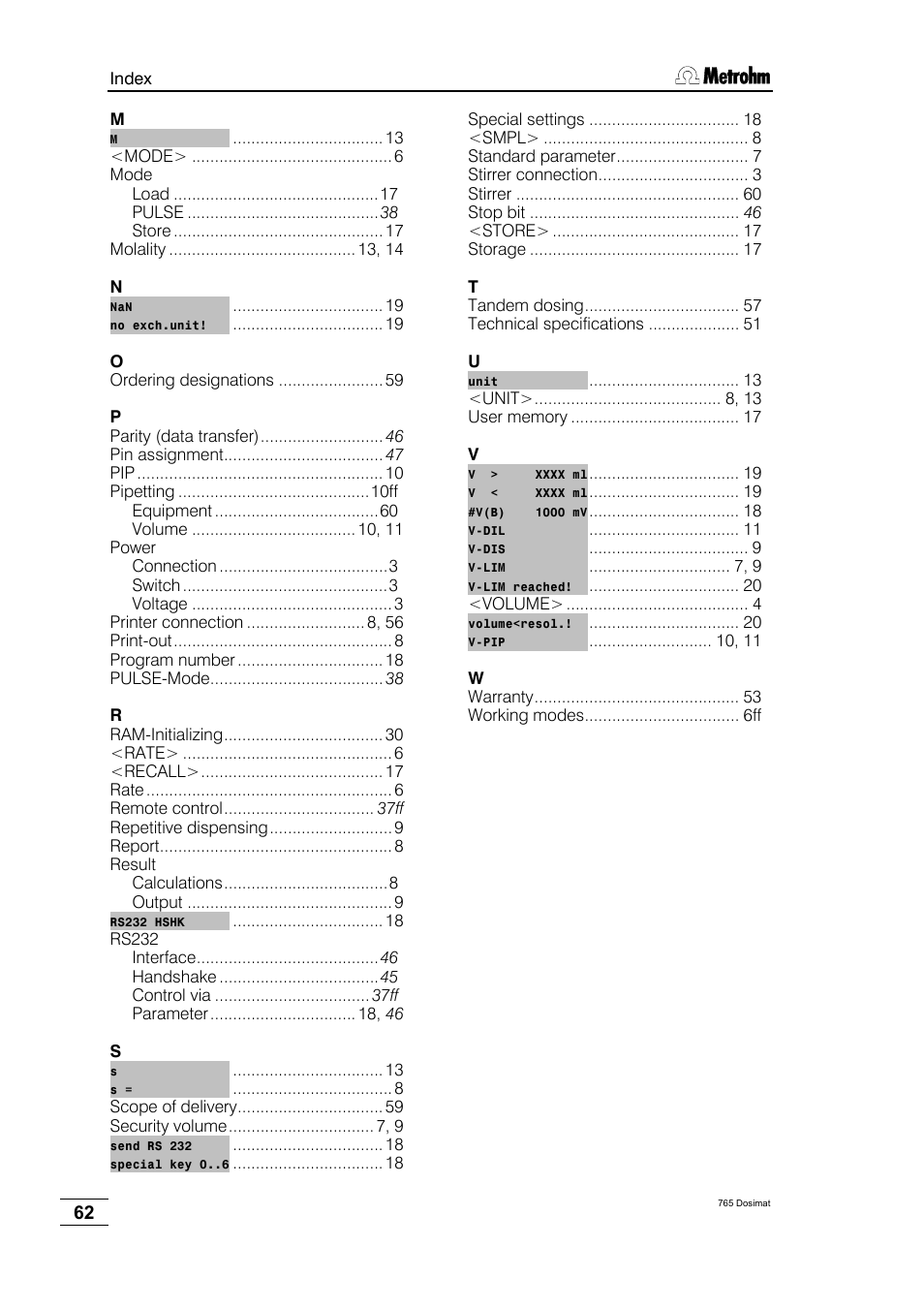 Metrohm 765 Dosimat User Manual | Page 66 / 66