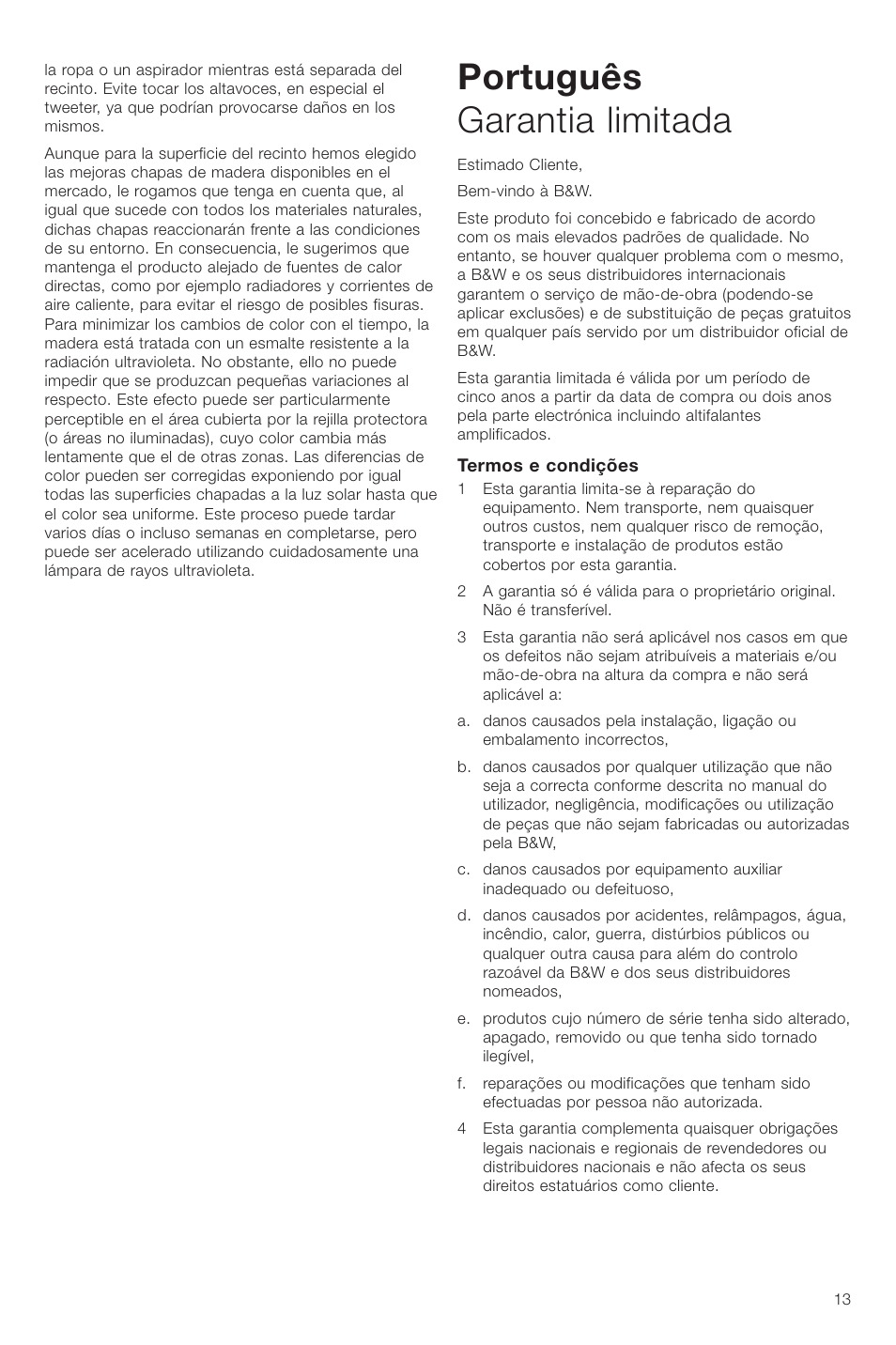 Português garantia limitada | Bowers & Wilkins CM Center User Manual | Page 16 / 44