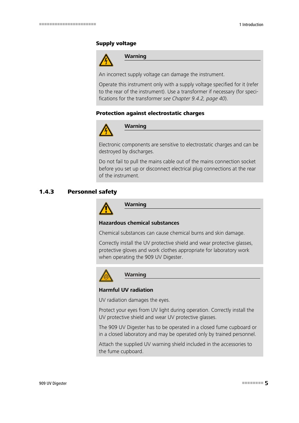 3 personnel safety, Personnel safety | Metrohm 909 UV Digester User Manual | Page 13 / 59