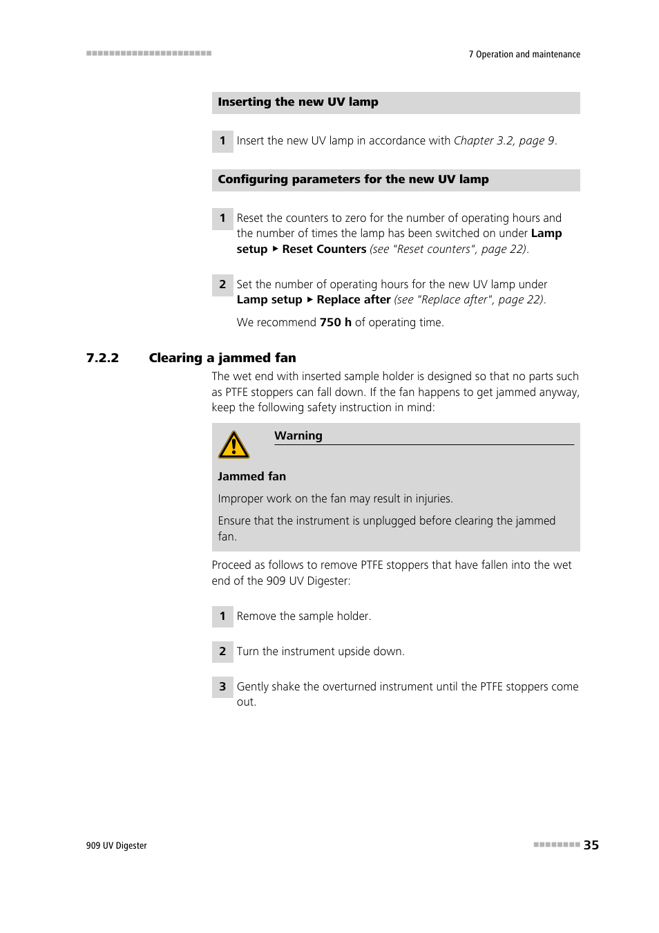 2 clearing a jammed fan, Clearing a jammed fan | Metrohm 909 UV Digester User Manual | Page 43 / 59
