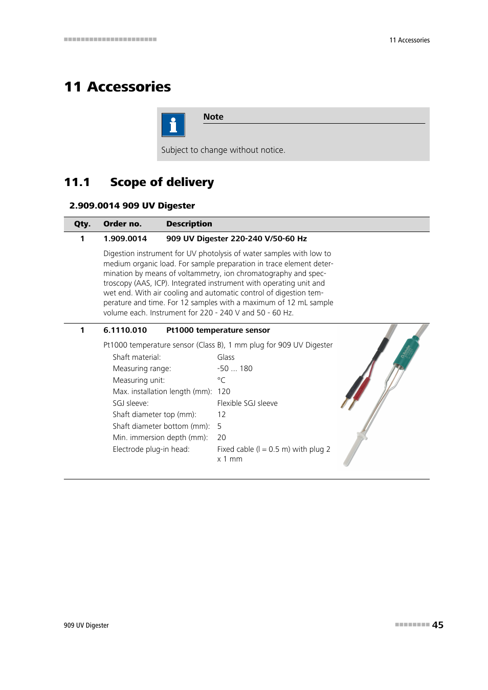 11 accessories, 1 scope of delivery | Metrohm 909 UV Digester User Manual | Page 53 / 59