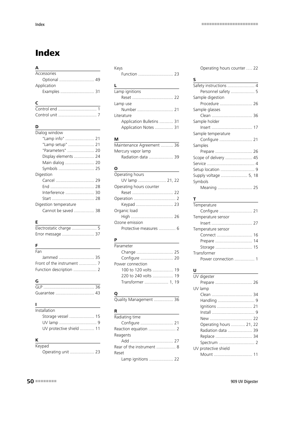 Index | Metrohm 909 UV Digester User Manual | Page 58 / 59