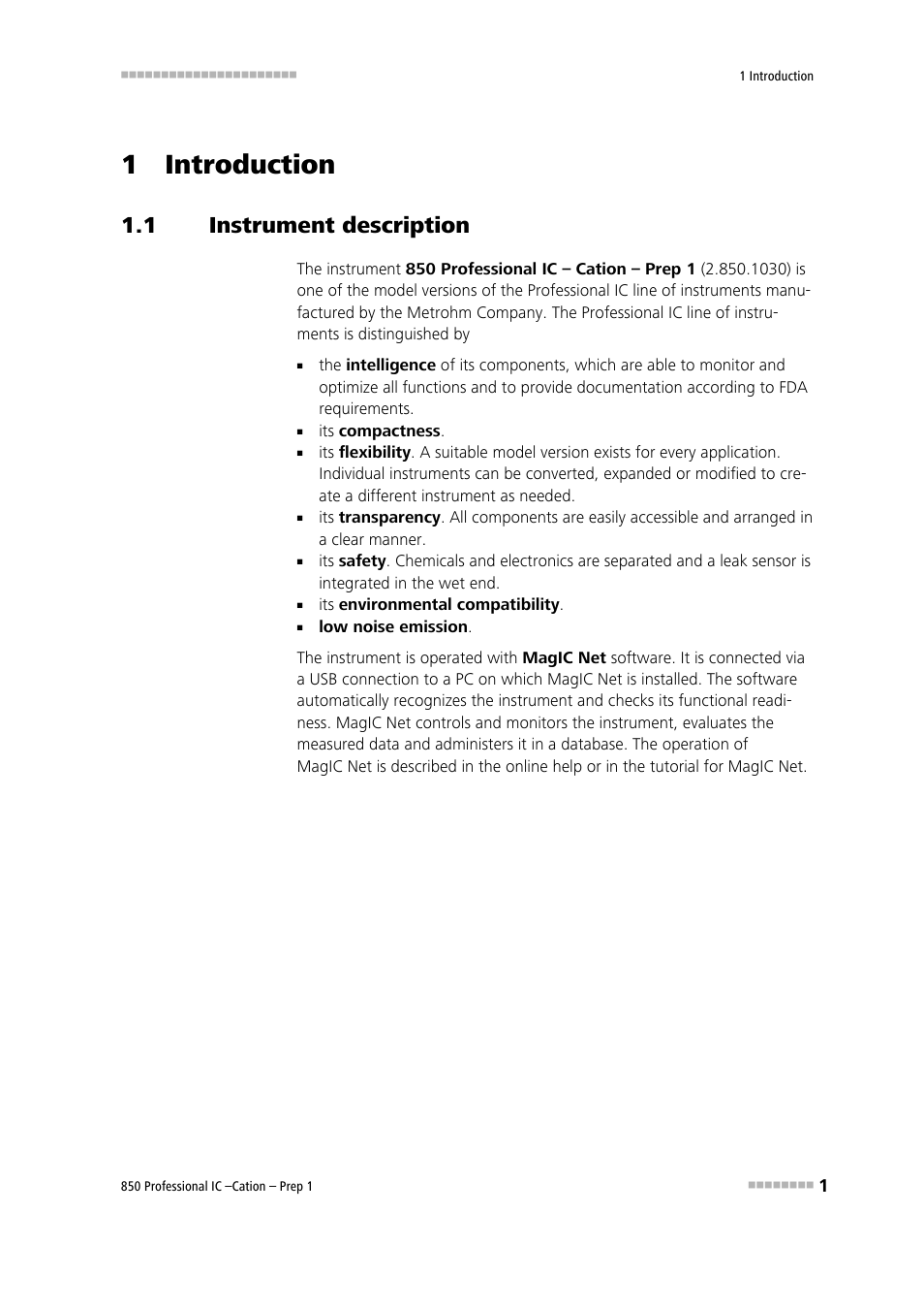 1 introduction, 1 instrument description, Instrument description | Metrohm 850 Professiona IC Cation Prep 1 User Manual | Page 11 / 127