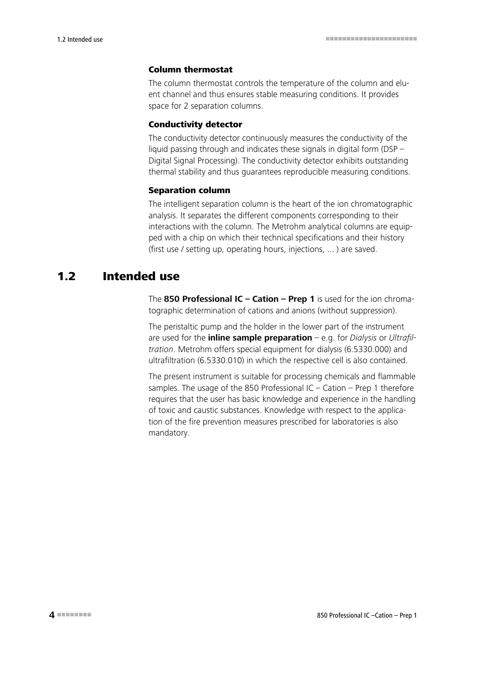 2 intended use, Intended use | Metrohm 850 Professiona IC Cation Prep 1 User Manual | Page 14 / 127