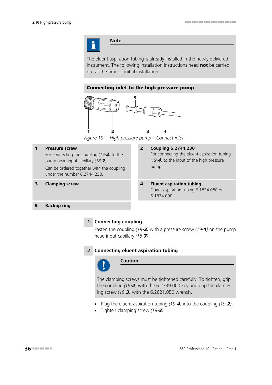 Figure 19, High pressure pump – connect inlet | Metrohm 850 Professiona IC Cation Prep 1 User Manual | Page 46 / 127