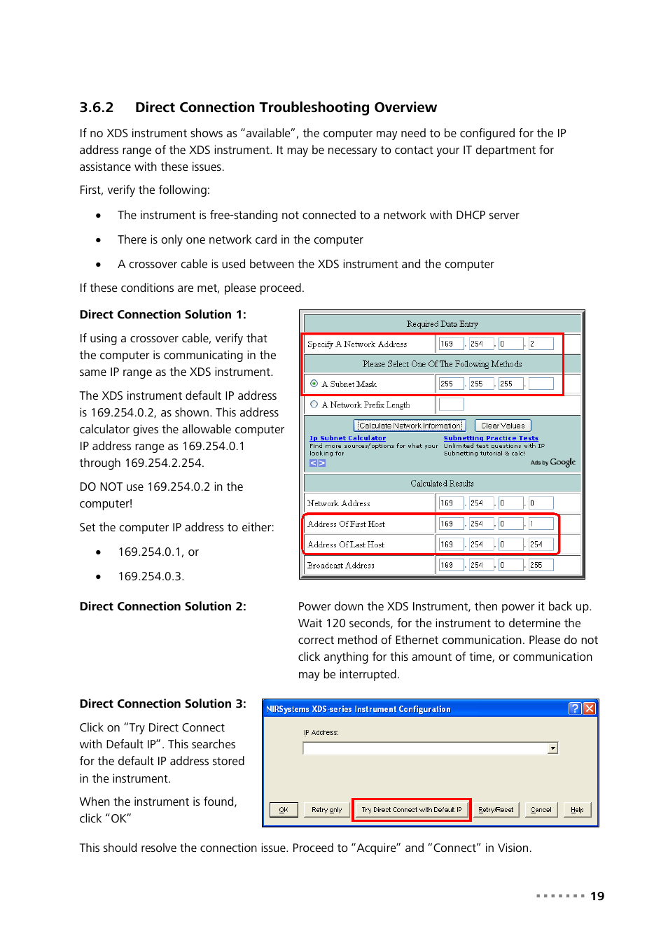 2 direct connection troubleshooting overview, Direct connection troubleshooting overview | Metrohm NIRS XDS RapidLiquid Analyzer User Manual | Page 21 / 85