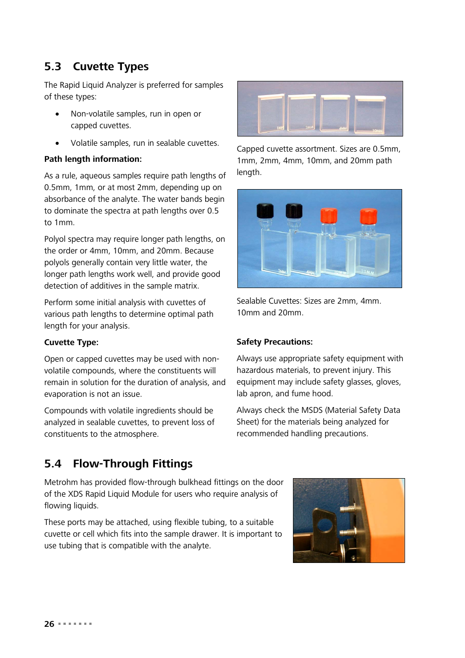 3 cuvette types, 4 flow-through fittings, Cuvette types | Flow-through fittings | Metrohm NIRS XDS RapidLiquid Analyzer User Manual | Page 28 / 85