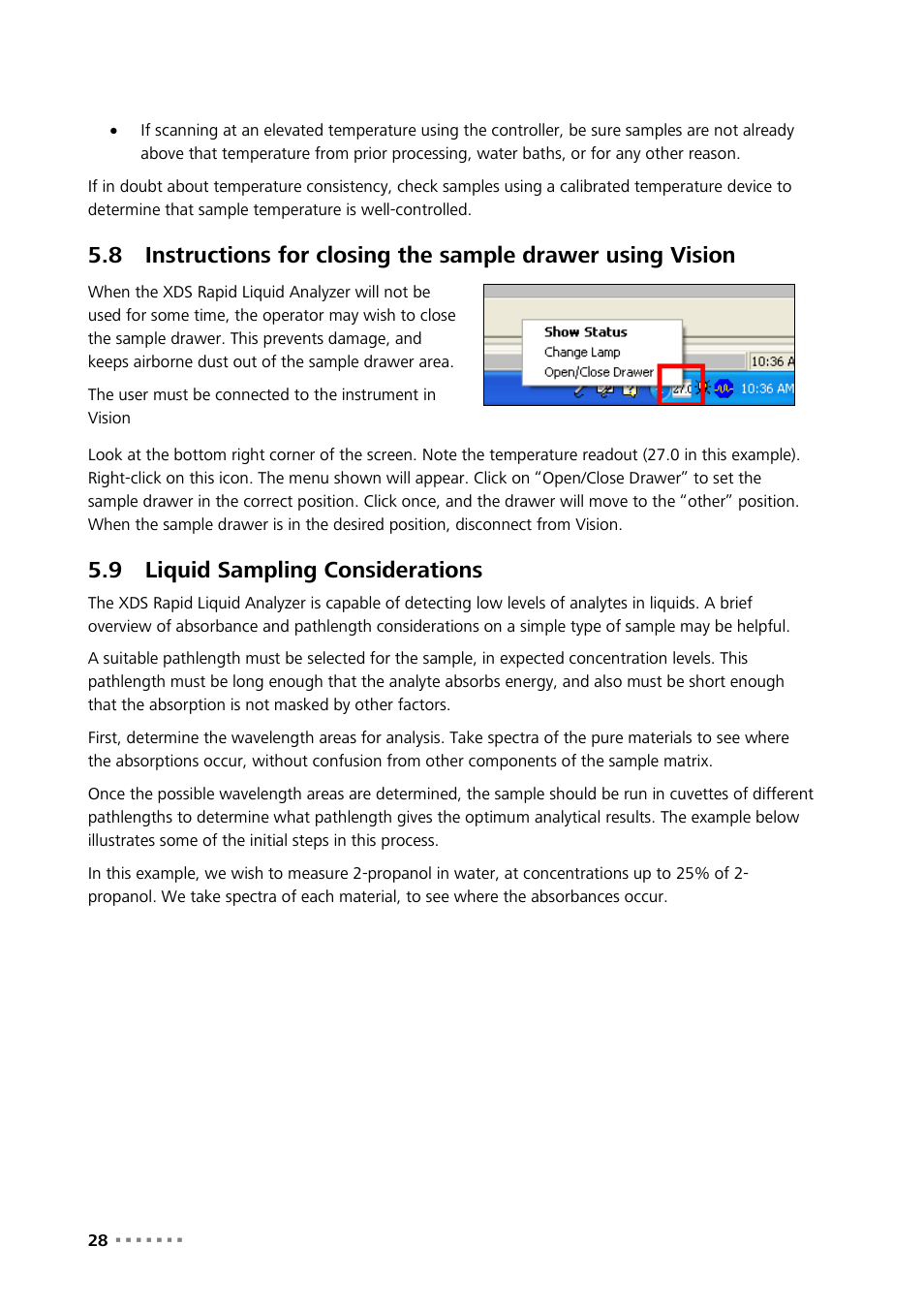 9 liquid sampling considerations, Liquid sampling considerations | Metrohm NIRS XDS RapidLiquid Analyzer User Manual | Page 30 / 85