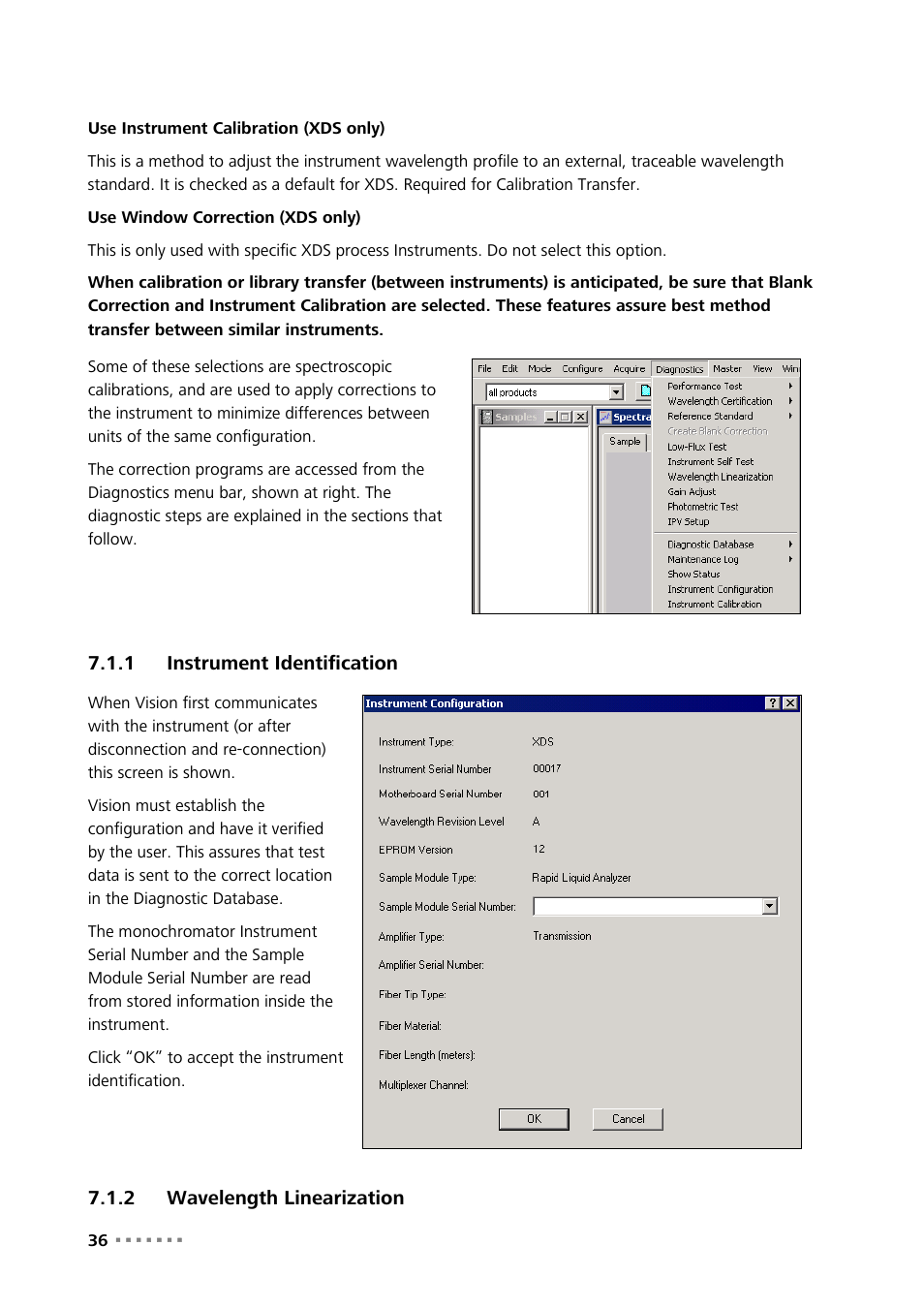 1 instrument identification, 2 wavelength linearization, Instrument identification | Wavelength linearization | Metrohm NIRS XDS RapidLiquid Analyzer User Manual | Page 38 / 85