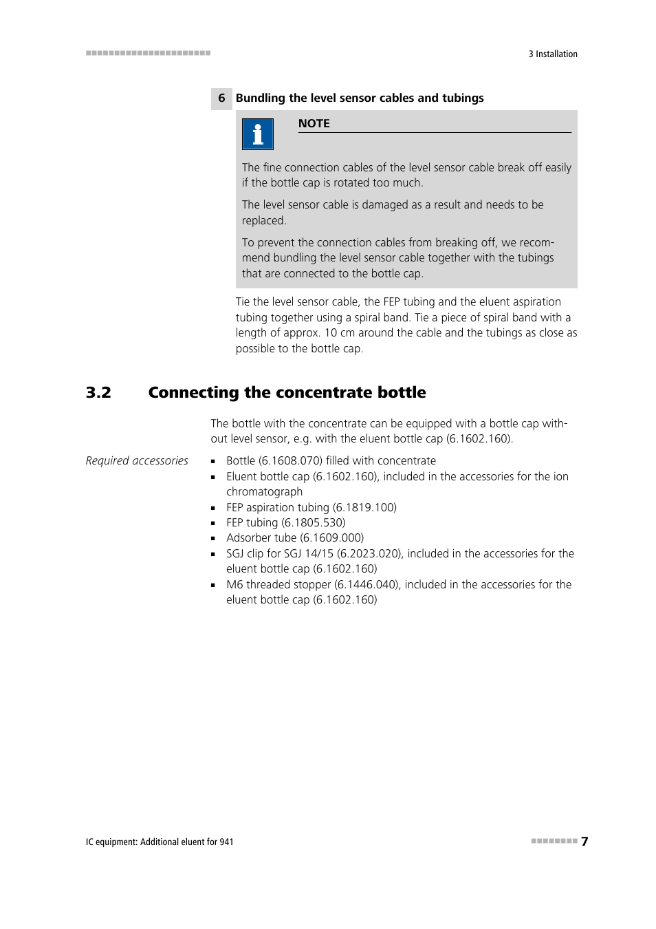 2 connecting the concentrate bottle, Connecting the concentrate bottle | Metrohm Additional eluent for 941 User Manual | Page 13 / 22