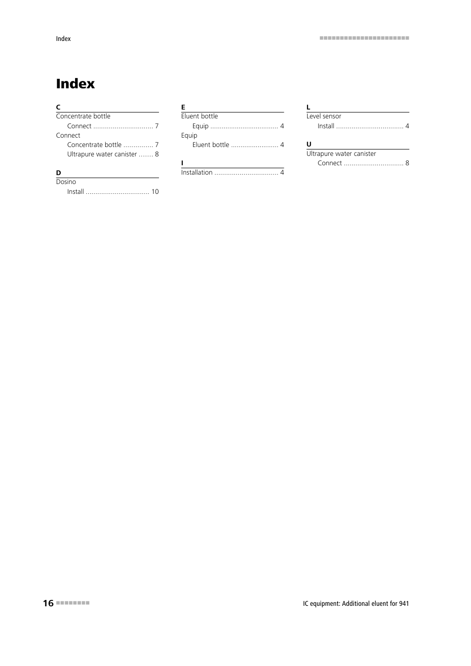 Index | Metrohm Additional eluent for 941 User Manual | Page 22 / 22