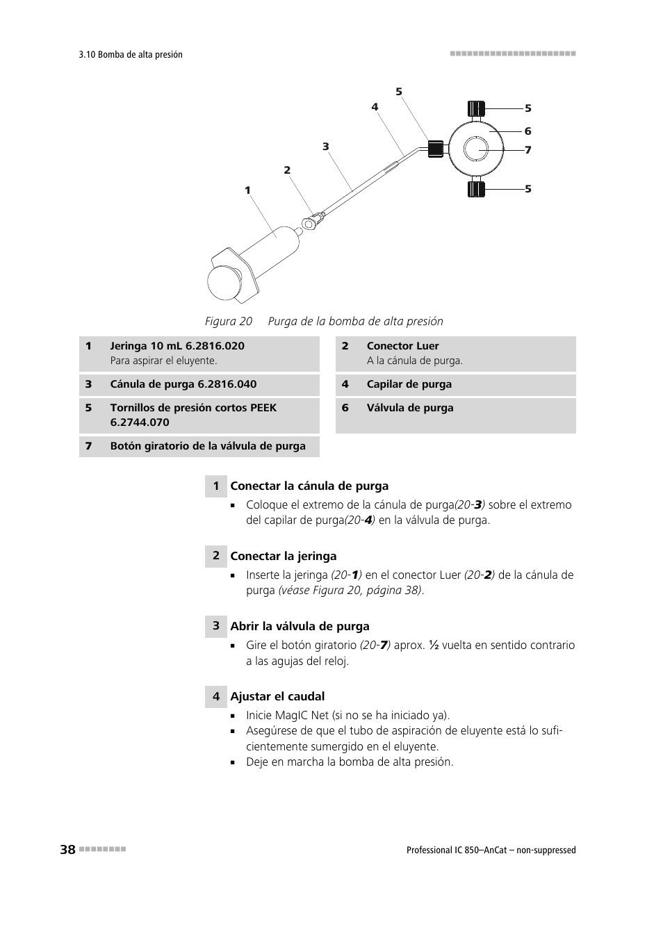 Figura 20, Purga de la bomba de alta presión | Metrohm 850 Professional IC AnCat Nonsuppressed User Manual | Page 48 / 113