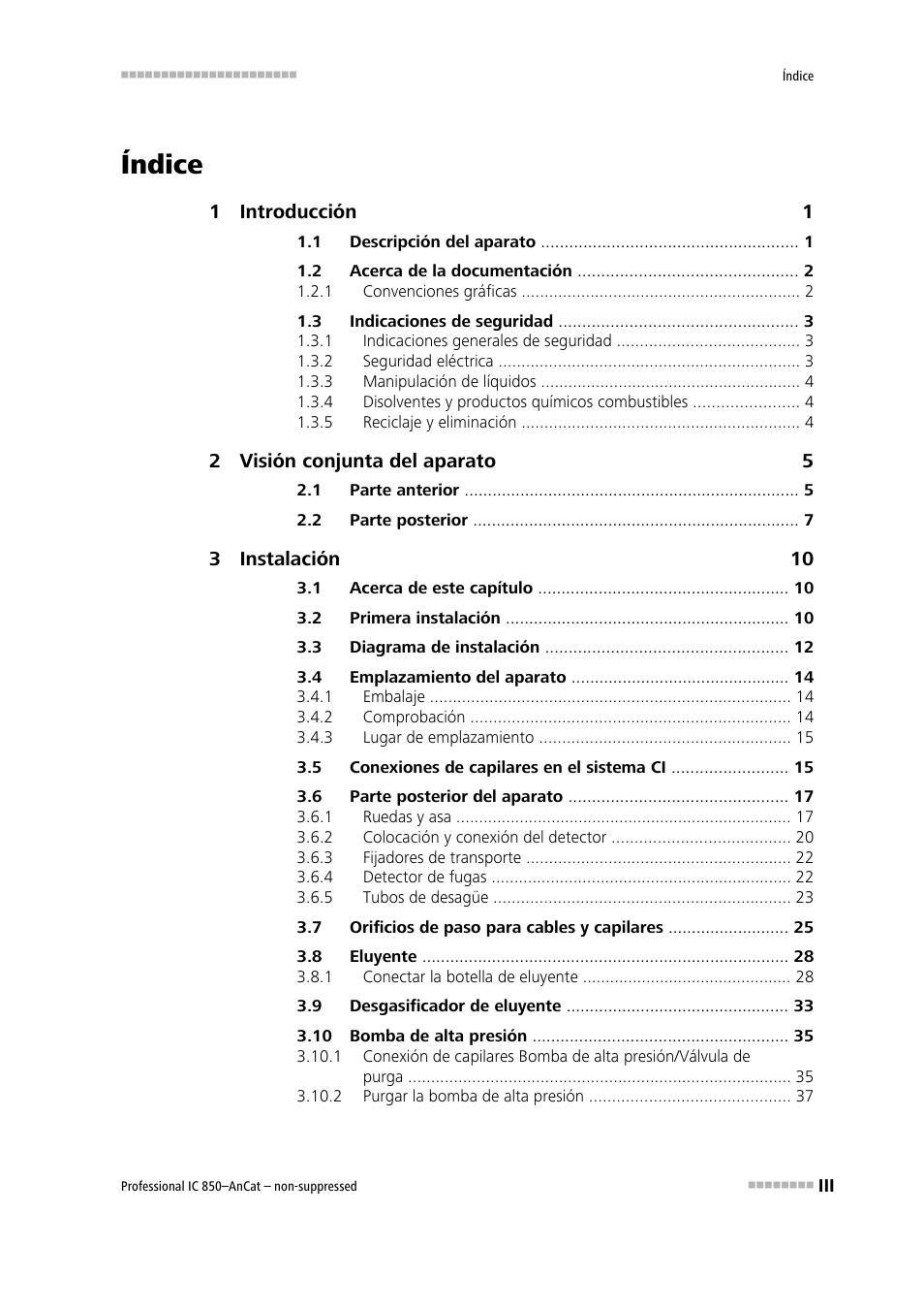 Índice | Metrohm 850 Professional IC AnCat Nonsuppressed User Manual | Page 5 / 113