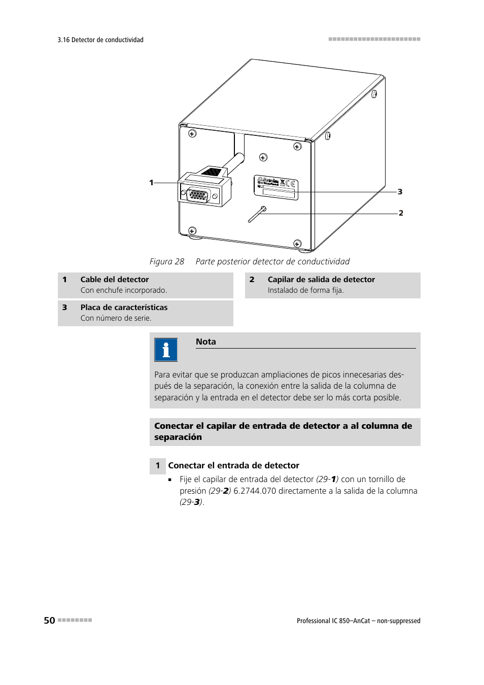 Figura 28, Parte posterior detector de conductividad | Metrohm 850 Professional IC AnCat Nonsuppressed User Manual | Page 60 / 113