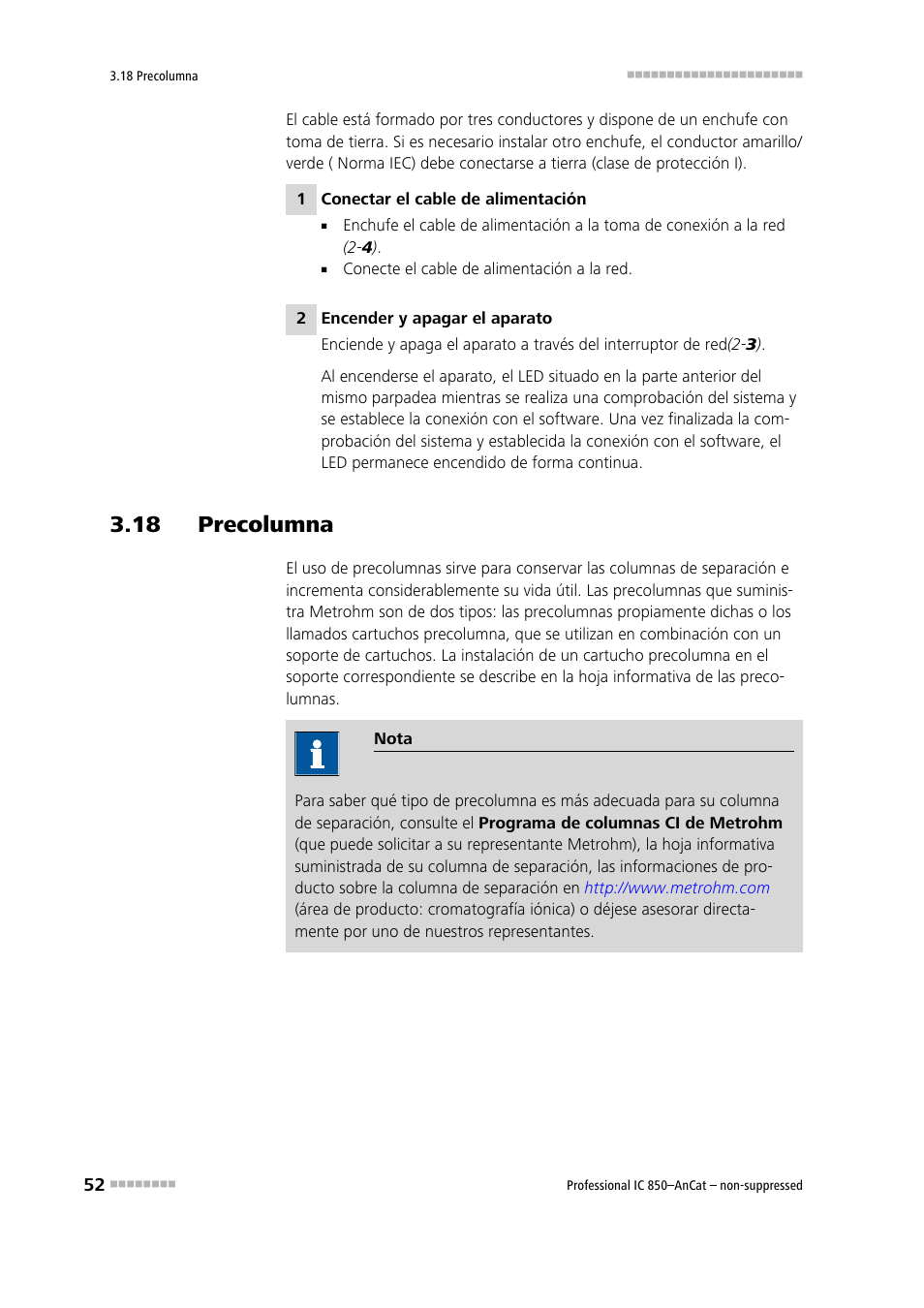 18 precolumna | Metrohm 850 Professional IC AnCat Nonsuppressed User Manual | Page 62 / 113