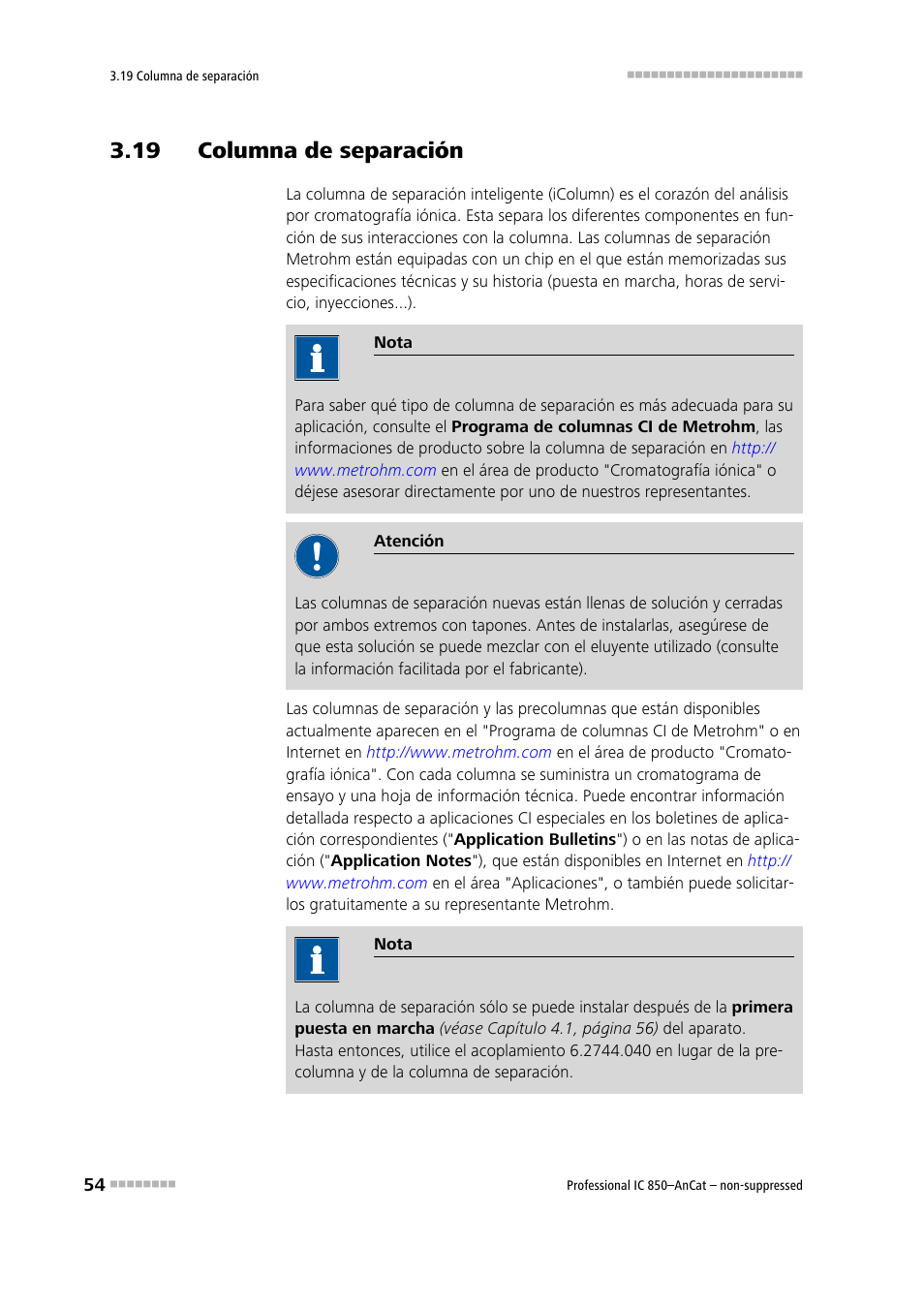 19 columna de separación | Metrohm 850 Professional IC AnCat Nonsuppressed User Manual | Page 64 / 113